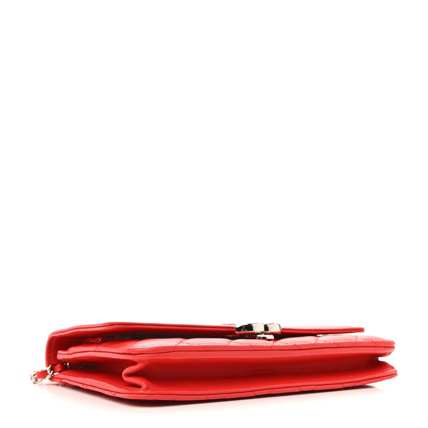 Grained Calfskin Quilted CC Box Wallet On Chain WOC Red