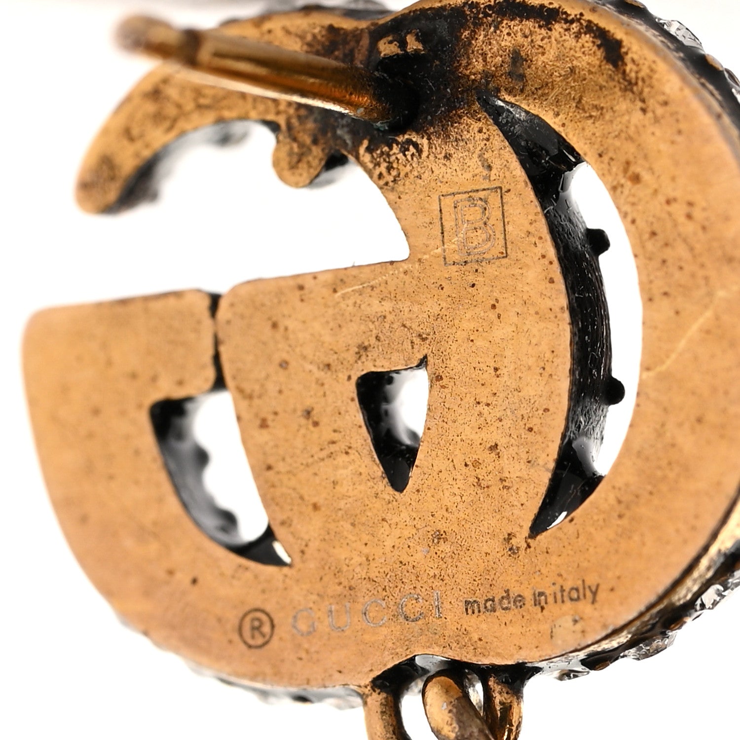 Crystal Double G Earrings Black Aged Gold