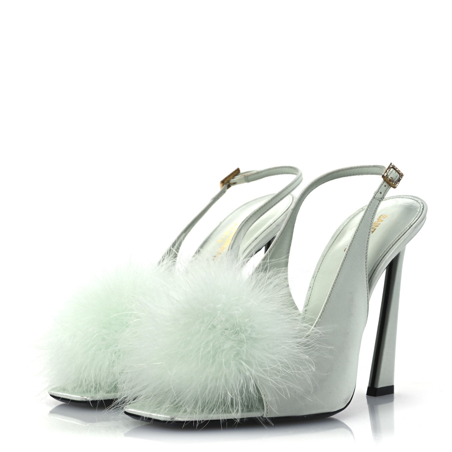 Crepe Satin Blanco Feathered Sandals 39 Slight Green