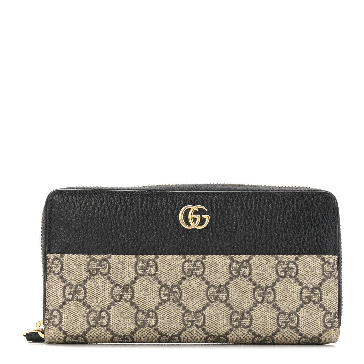 Dollar Calfskin GG Supreme Monogram GG Marmont Zip Around Wallet Black Beige Ebony