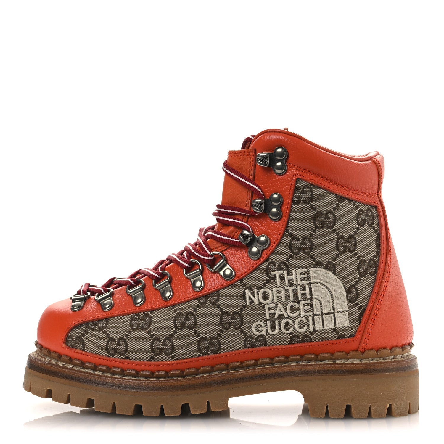 X THE NORTH FACE Monogram Textured Calfskin Hiking Ankle Boots 37 Beige Ebony Deep Orange