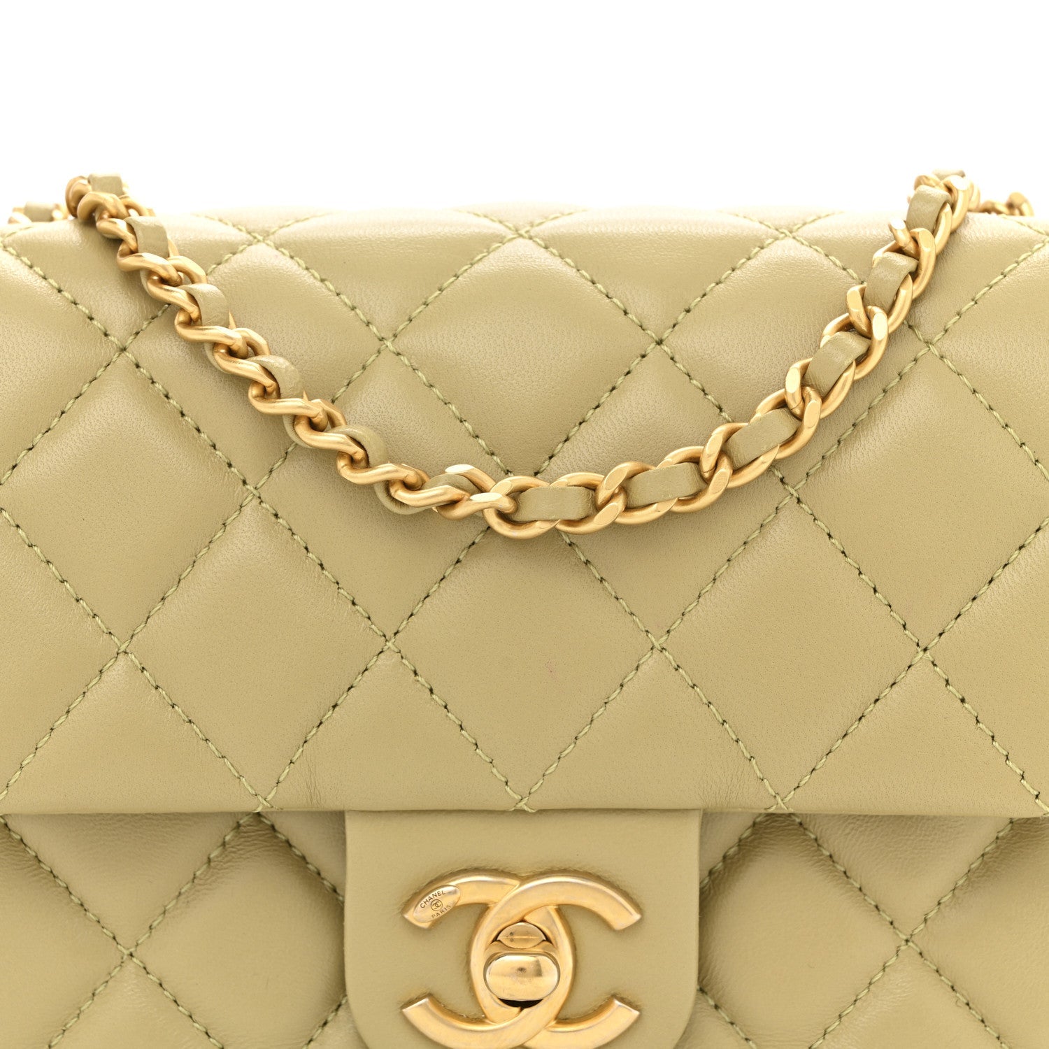 Lambskin Enamel Quilted Mini Coco Hearts Square Flap Light Green
