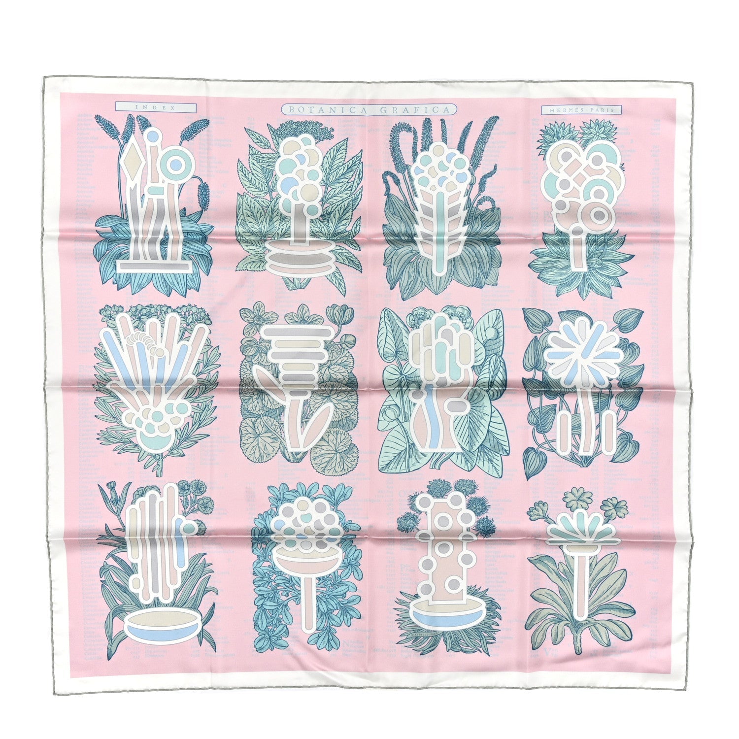 Silk Botanica Grafica Double Face Scarf 90 Rose Pale Sauge White