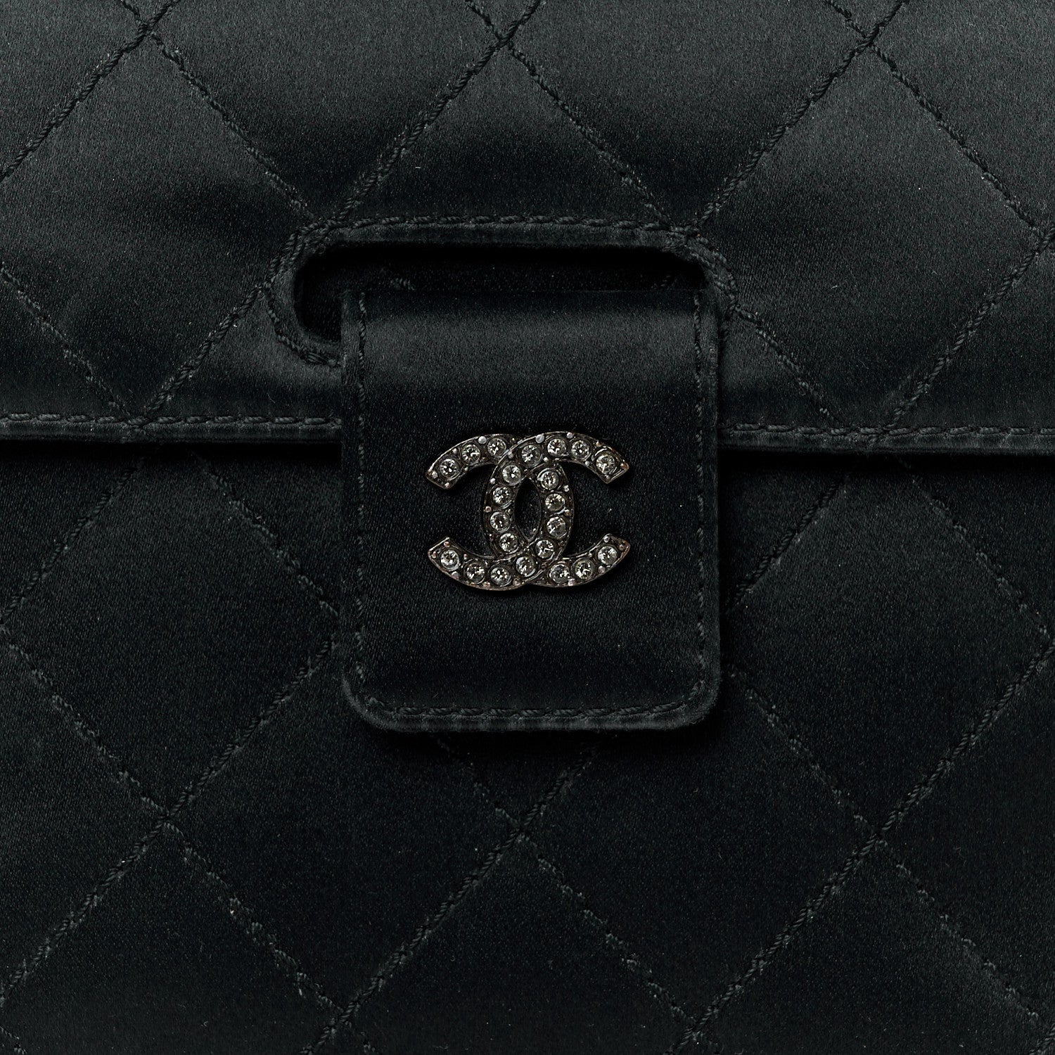 Satin Quilted Crystal CC Mini Square Flap Black