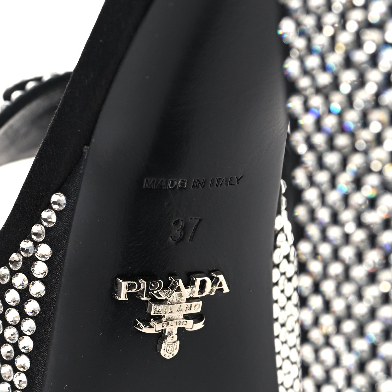 Satin Crystal Triangle Logo 40/135mm Platform Sandals 37 Cristal