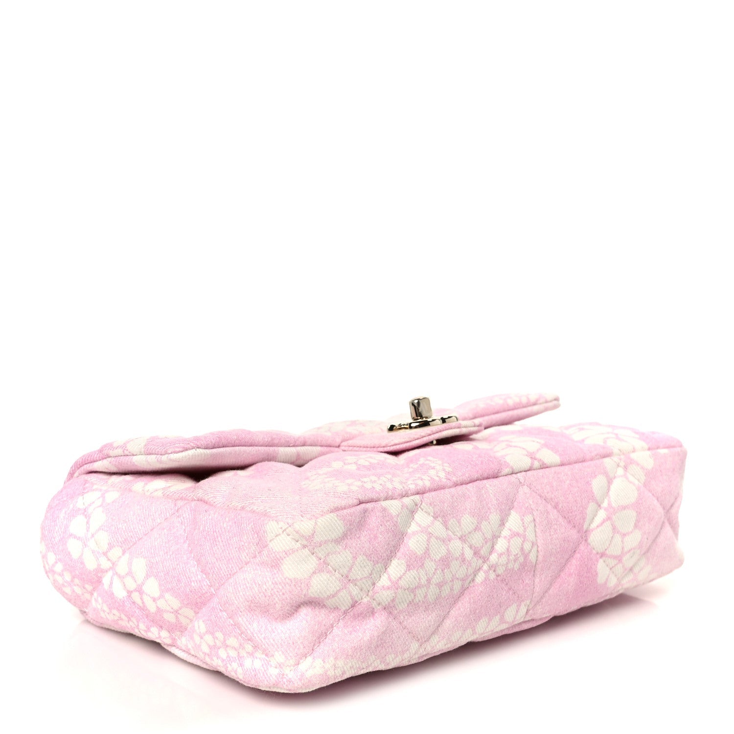 Printed Denim Quilted Flap Bag Pink White