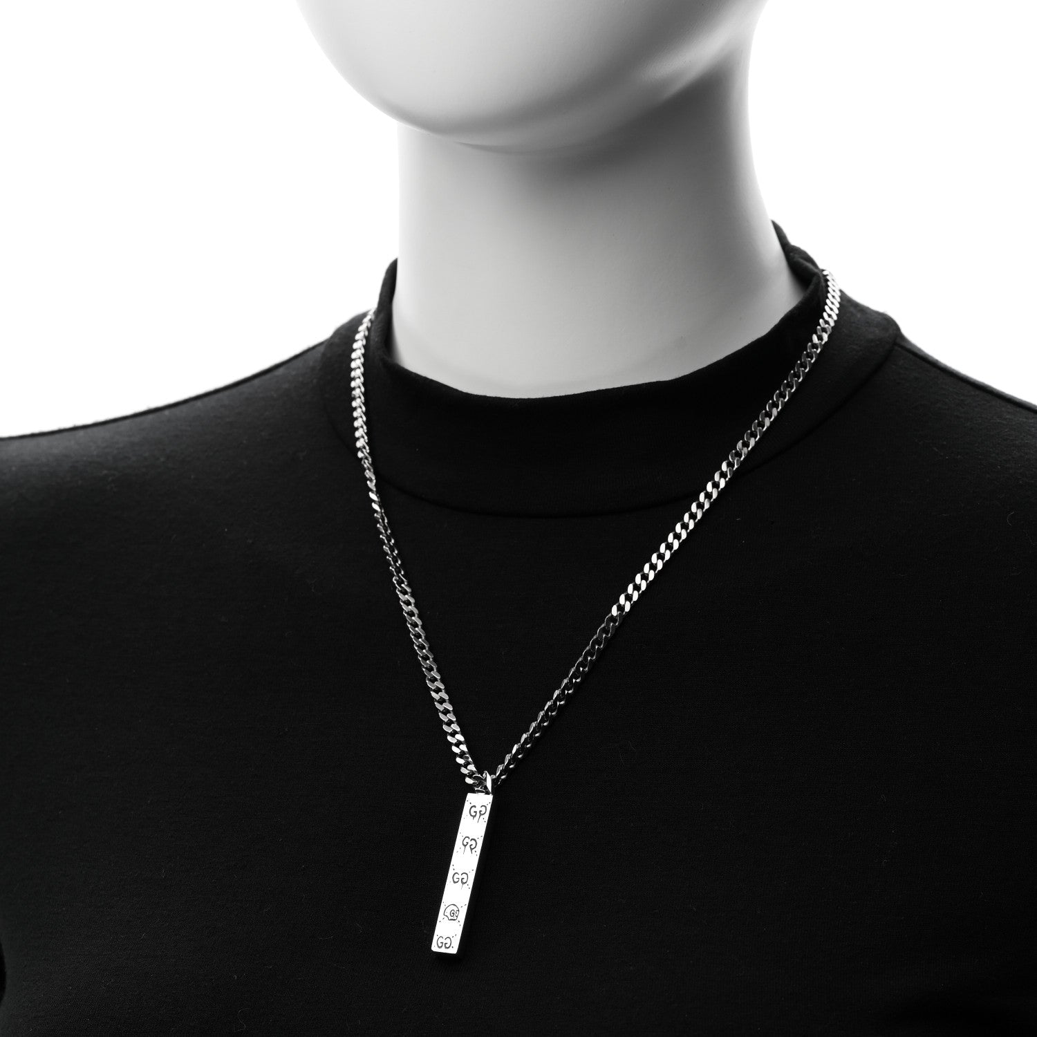 Sterling Silver Gucci Ghost Bar Pendant Necklace