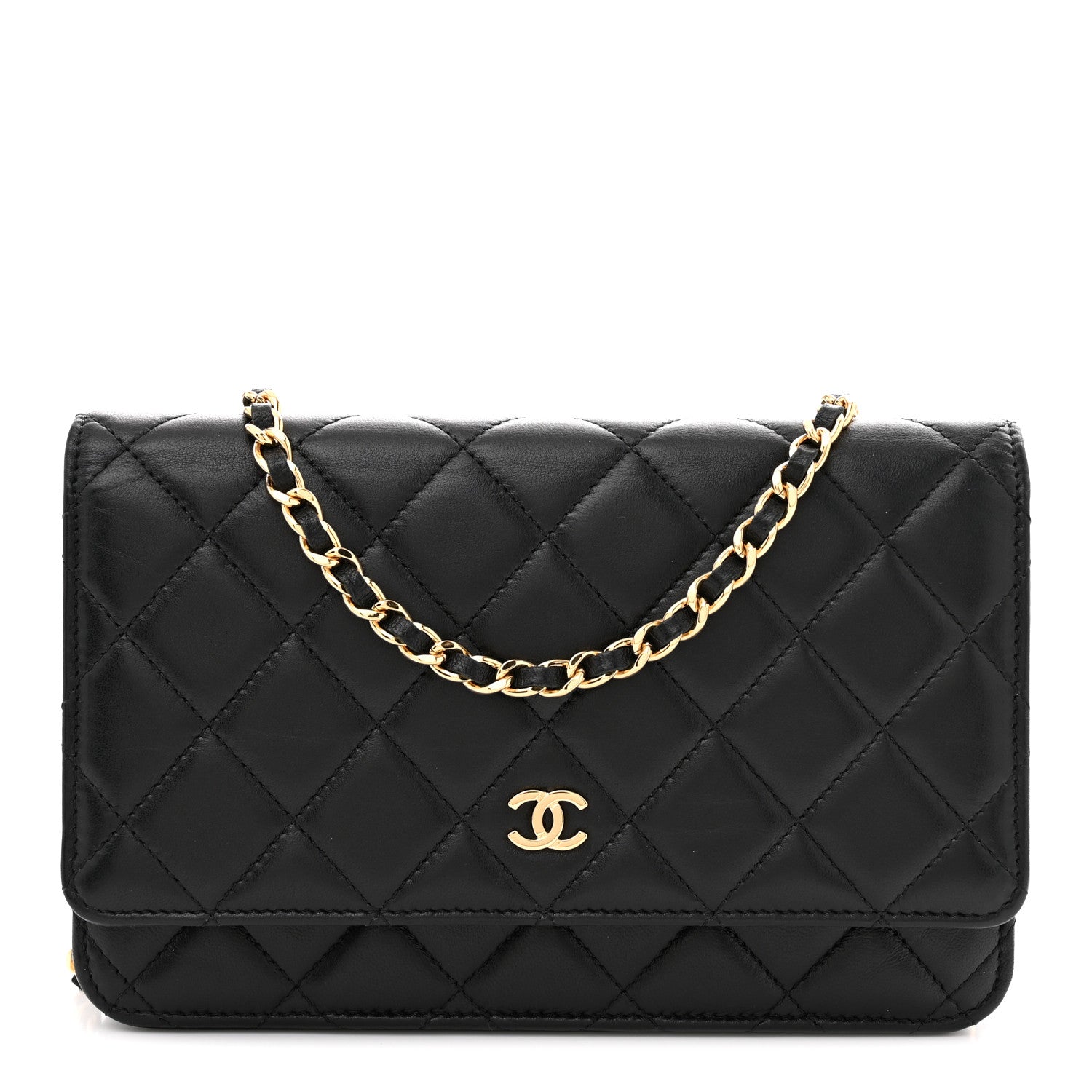 Lambskin Quilted Wallet On Chain WOC Black