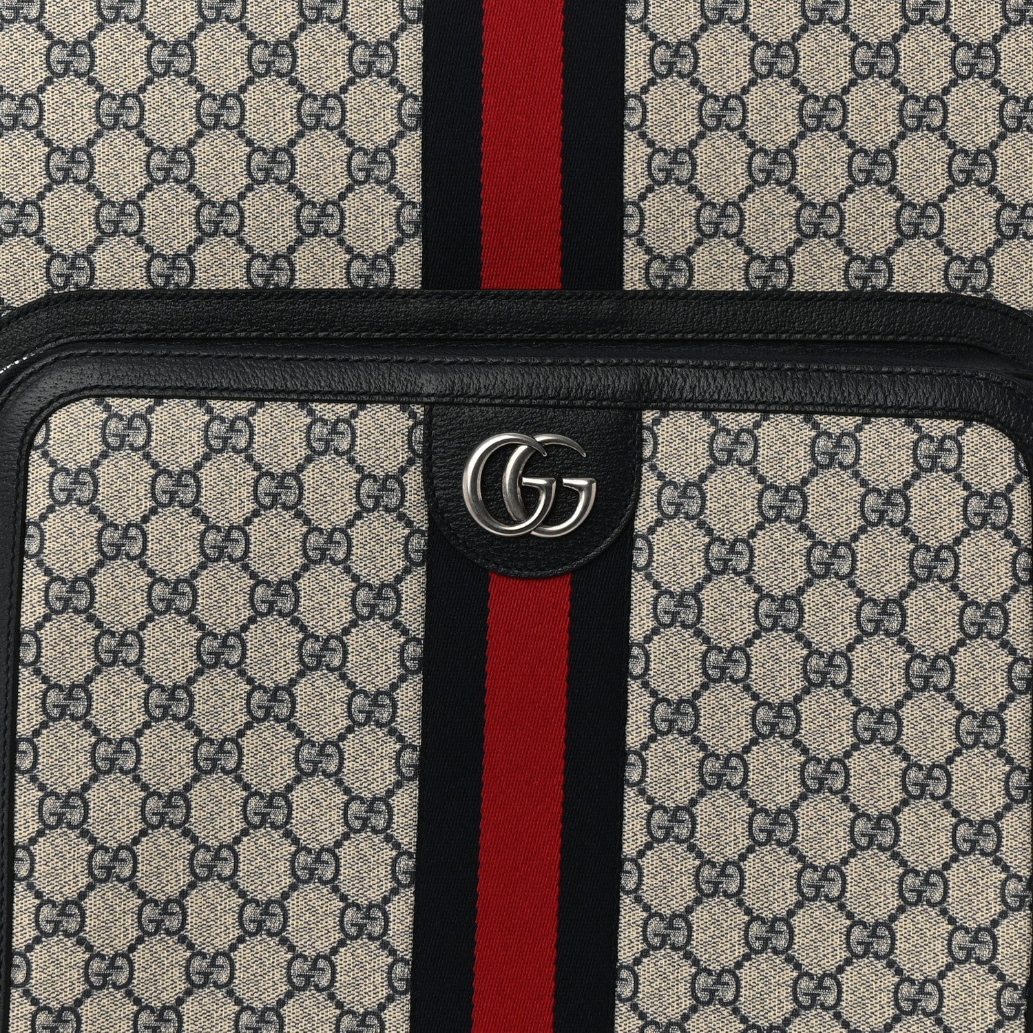 GG Supreme Monogram Textured Dollar Calfskin Web Large Savoy Trolley Suitcase Beige Blue