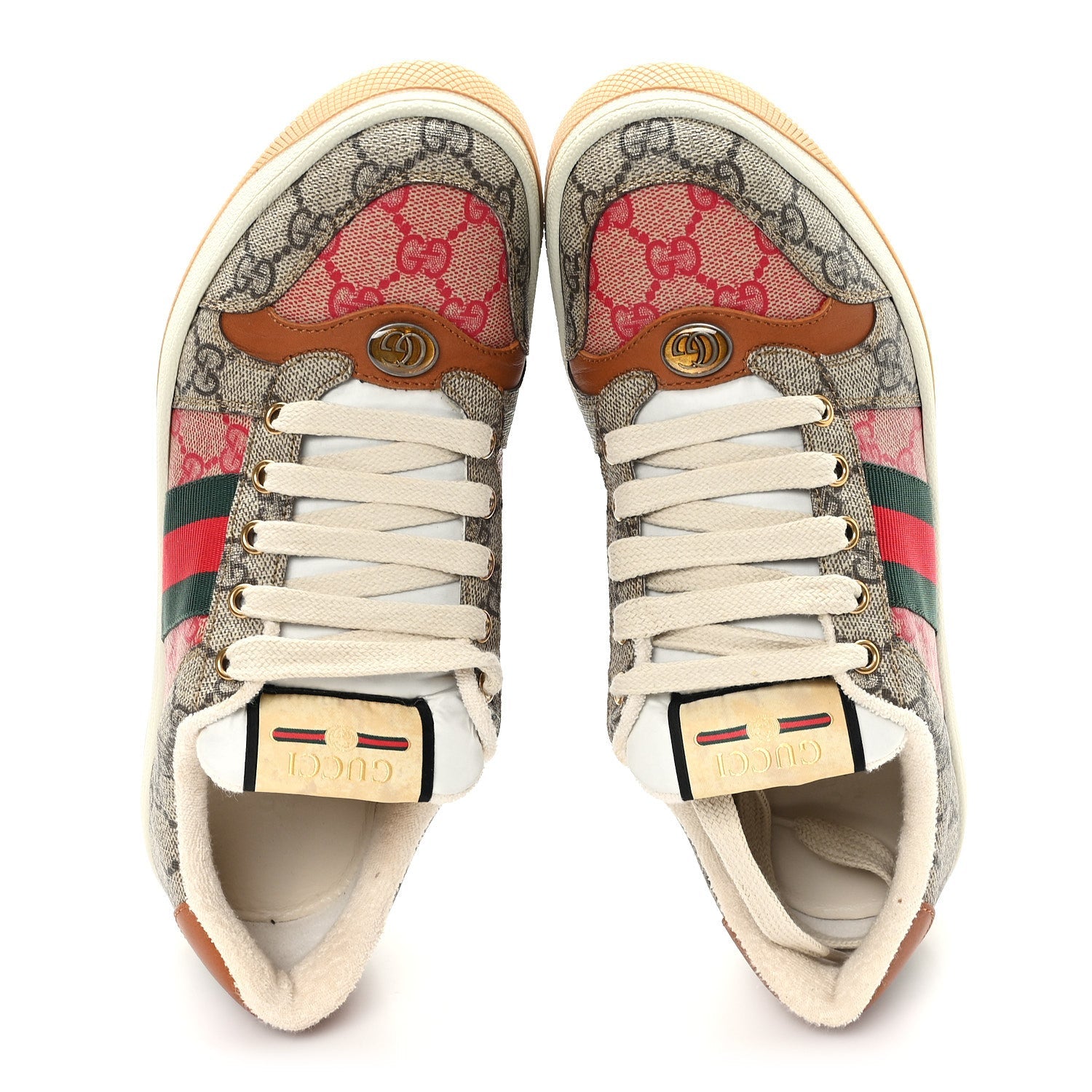 GG Supreme Monogram Harness Calfskin Web Womens Screener Sneakers 39 Beige Ebony Rosso Harness Brown