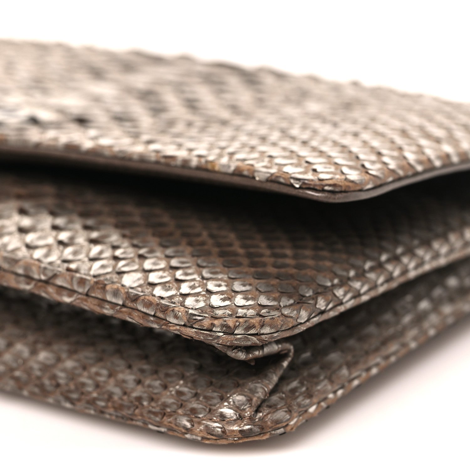 Snakeskin Wallet On Chain WOC Brown Silver
