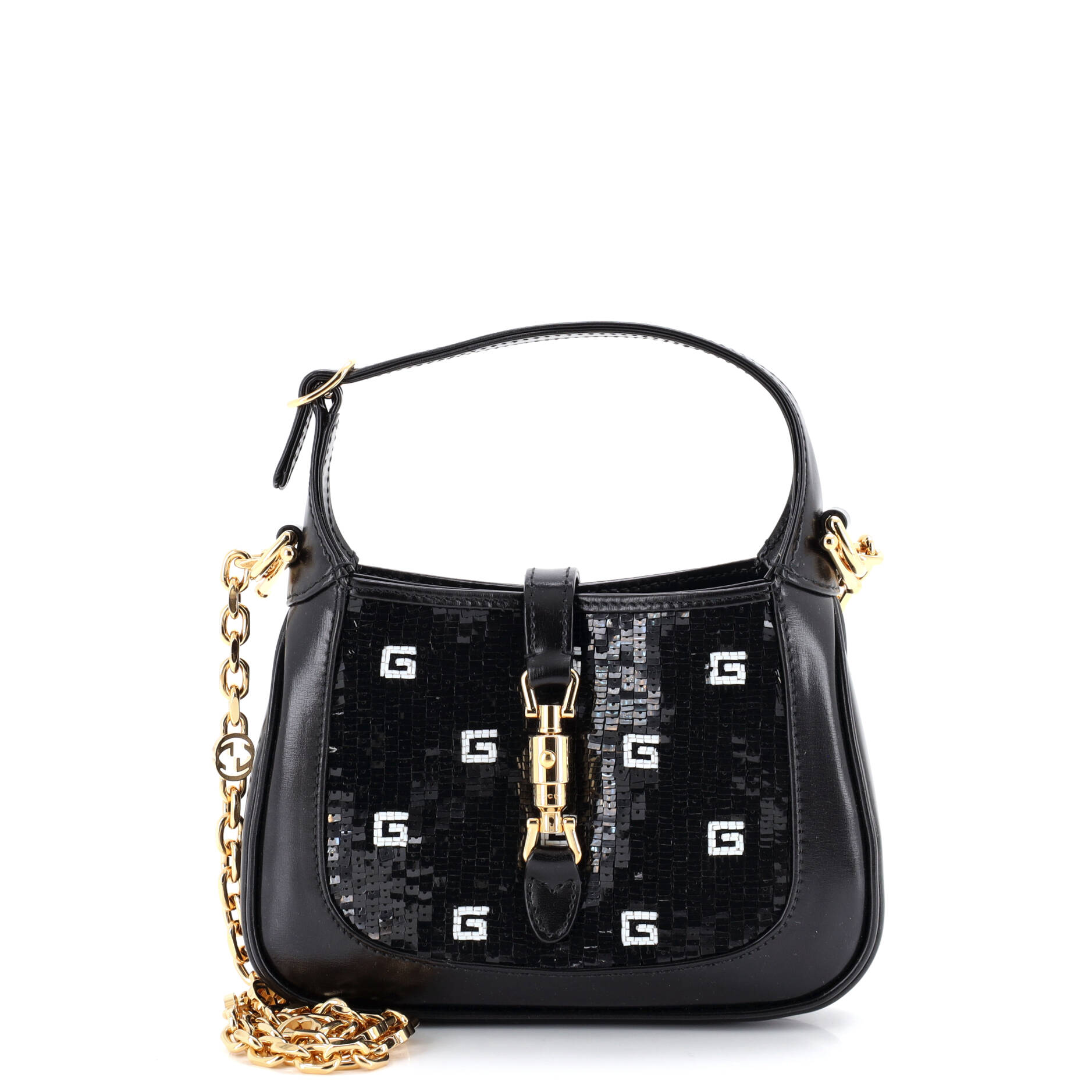Jackie 1961 Chain Hobo Sequin Embellished Satin with Leather Mini