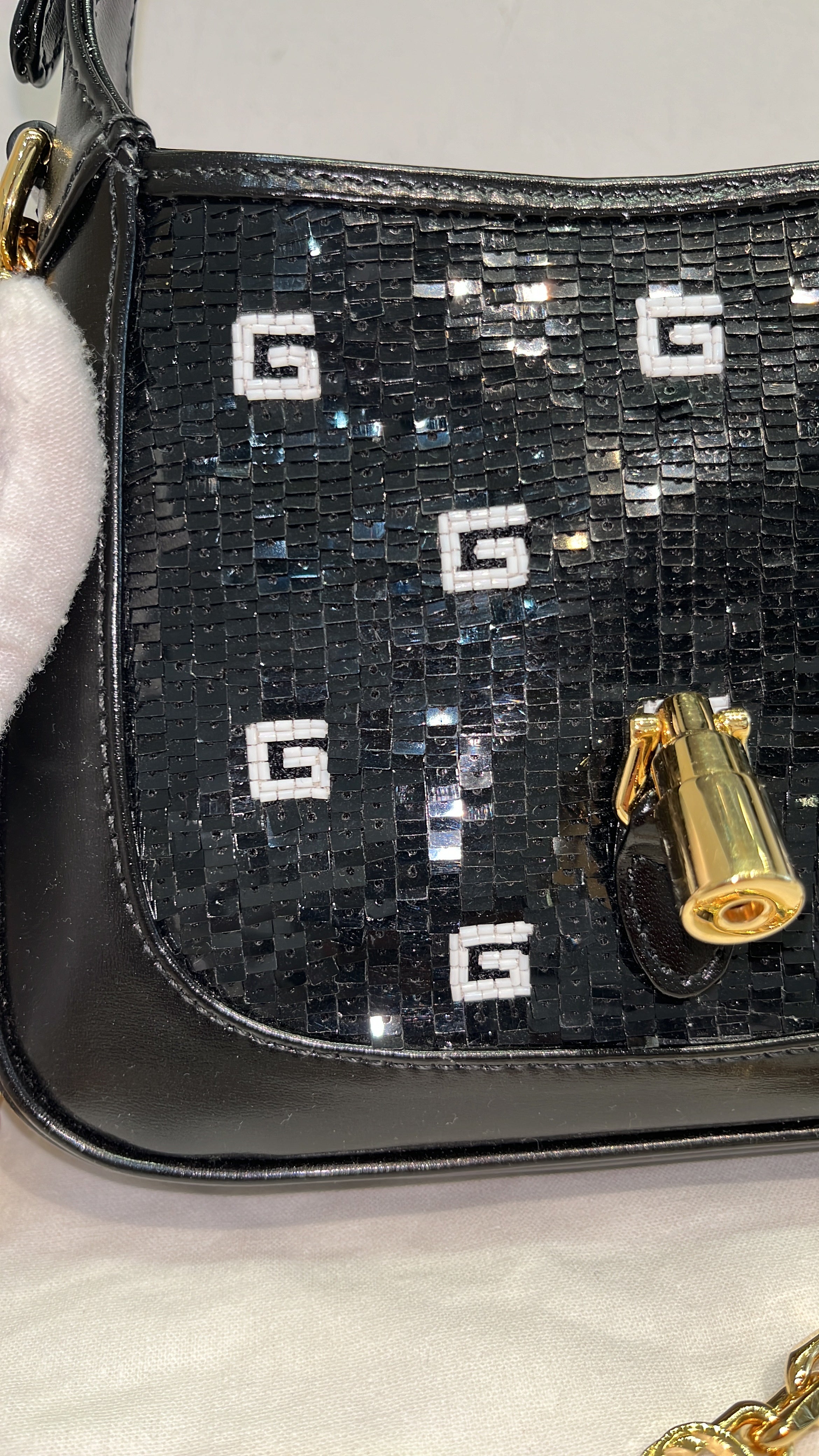 Jackie 1961 Chain Hobo Sequin Embellished Satin with Leather Mini