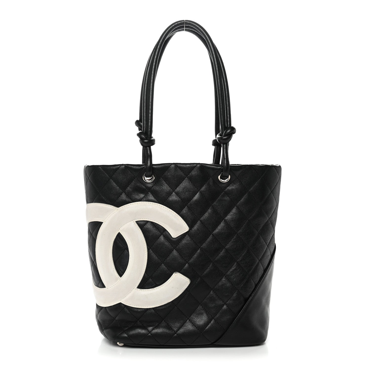 Calfskin Quilted Medium Cambon Tote Black White