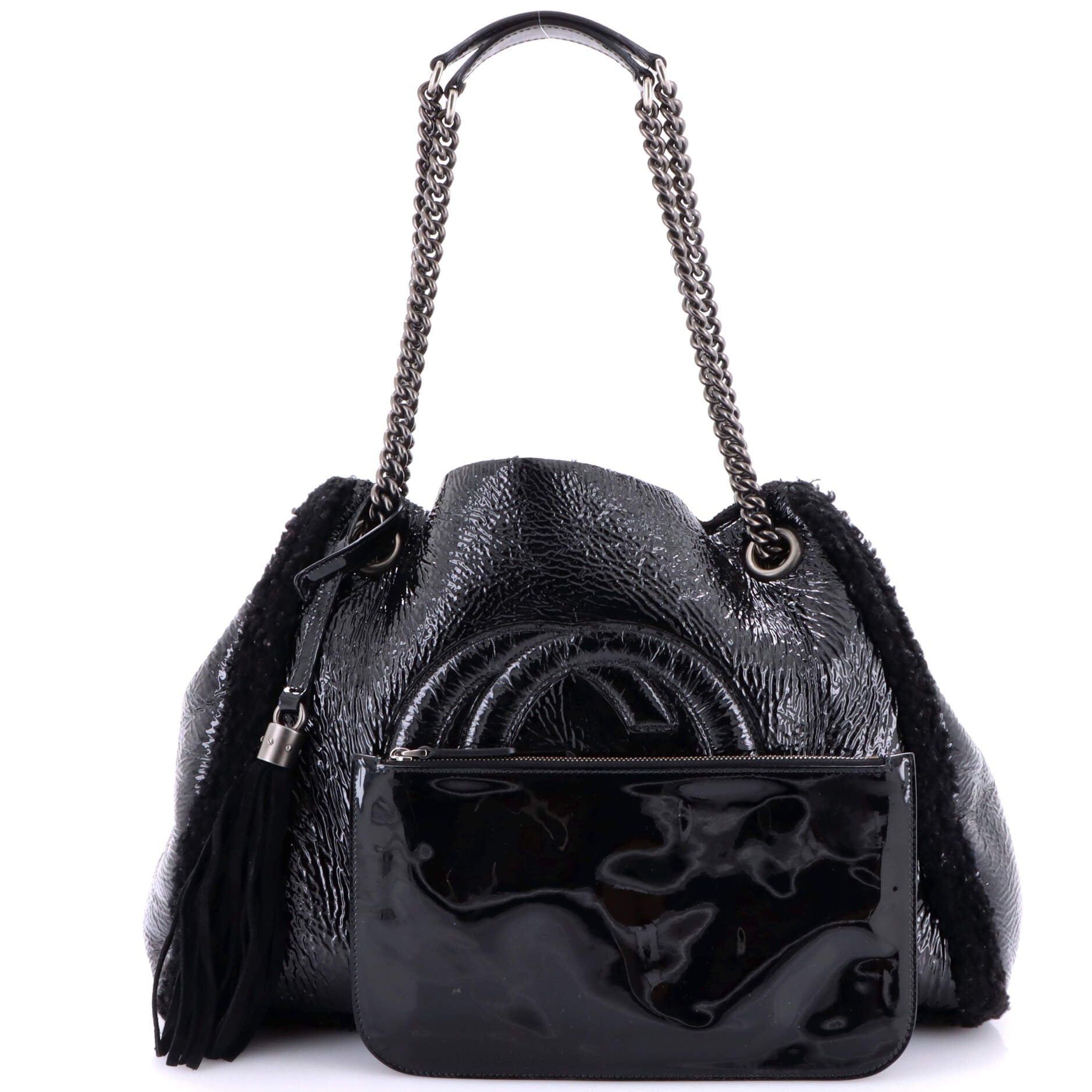 Soho Chain Strap Shoulder Bag Patent and Shearling Medium