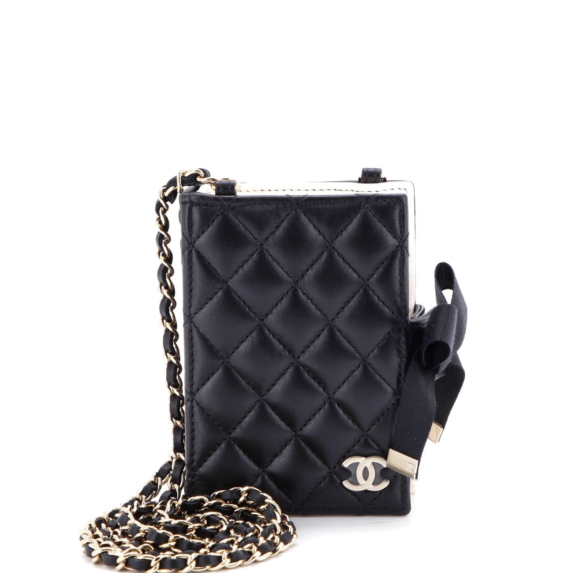 CC Book Card Holder with Chain Quilted Lambskin