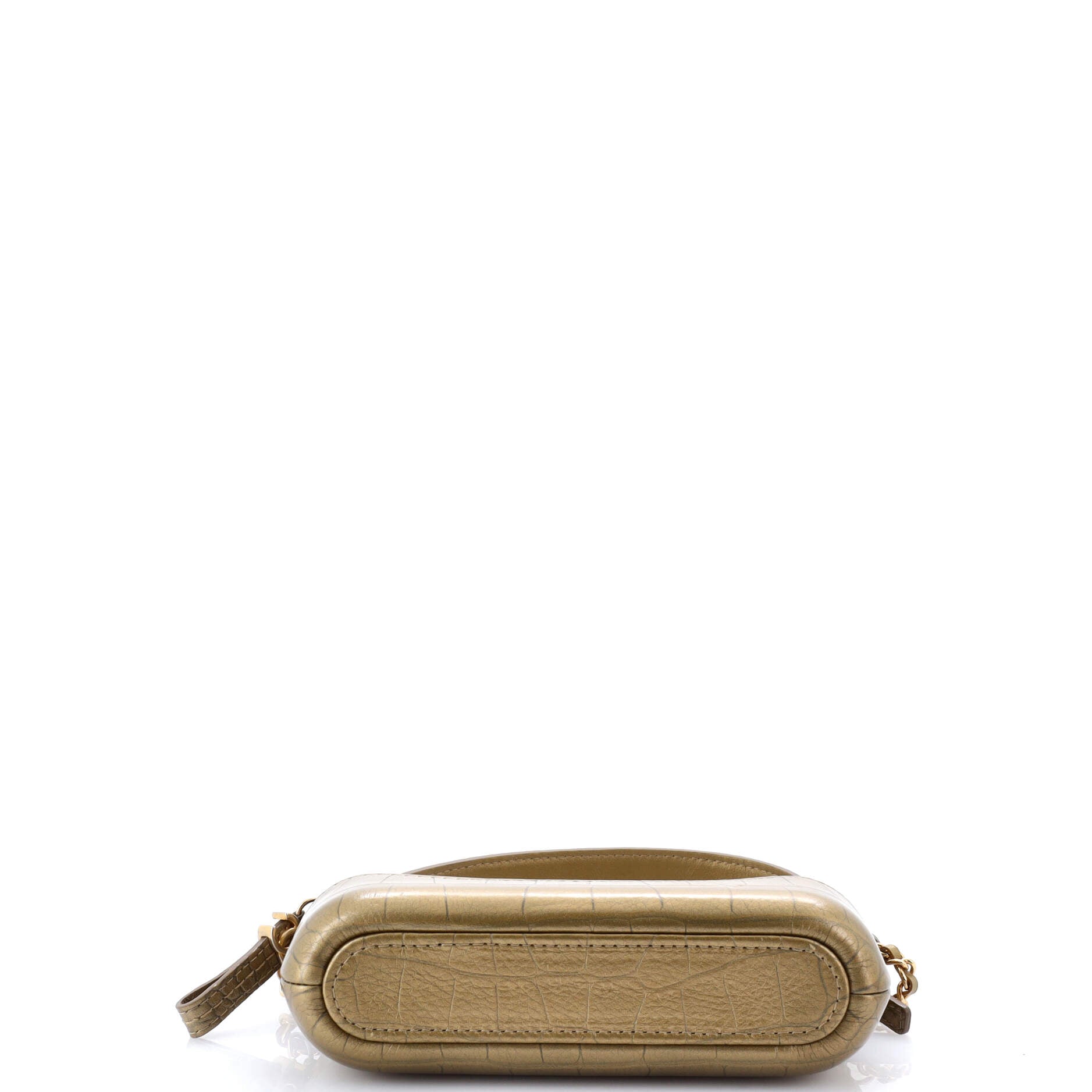 Gabrielle Logo Handle Double Zip Clutch with Chain Crocodile Embossed Calfskin