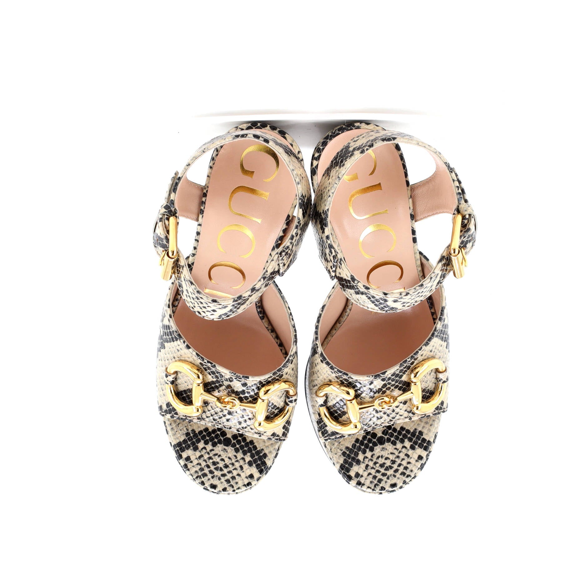 Women's Baby Horsebit Platform Sandals Snakeskin Embossed Leather