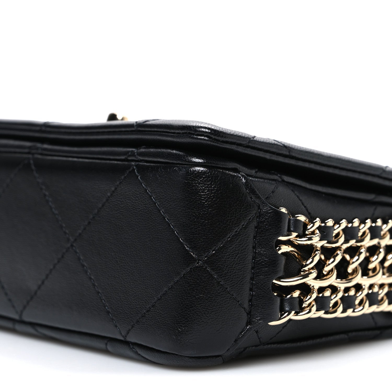 Lambskin Quilted Mini Chain Rows Flap Black