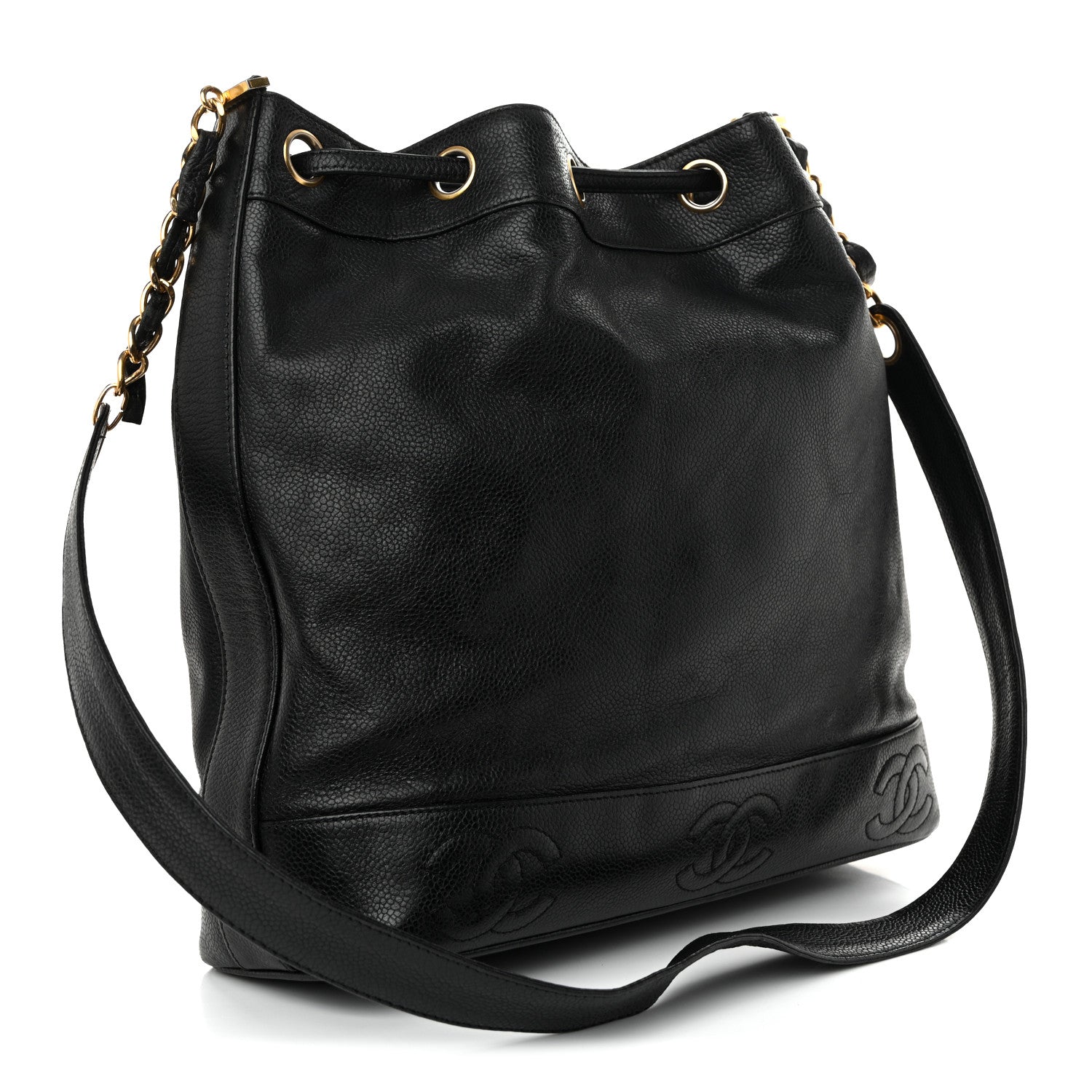 Caviar CC Drawstring Shoulder Bag Black
