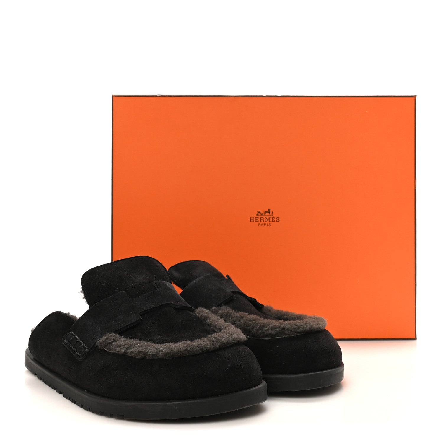Suede Goatskin Shearling Mens Go Mules 43.5 Black