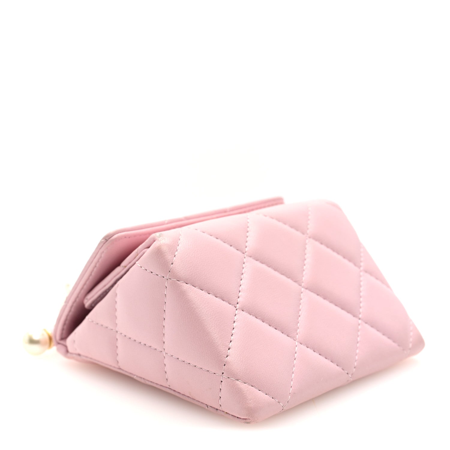 Lambskin Quilted Pearl Pyramid Clutch With Chain Pink