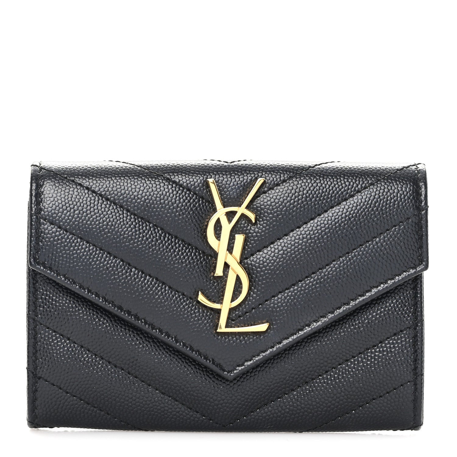 Grain De Poudre Matelasse Chevron Small Monogram Envelope Wallet Black