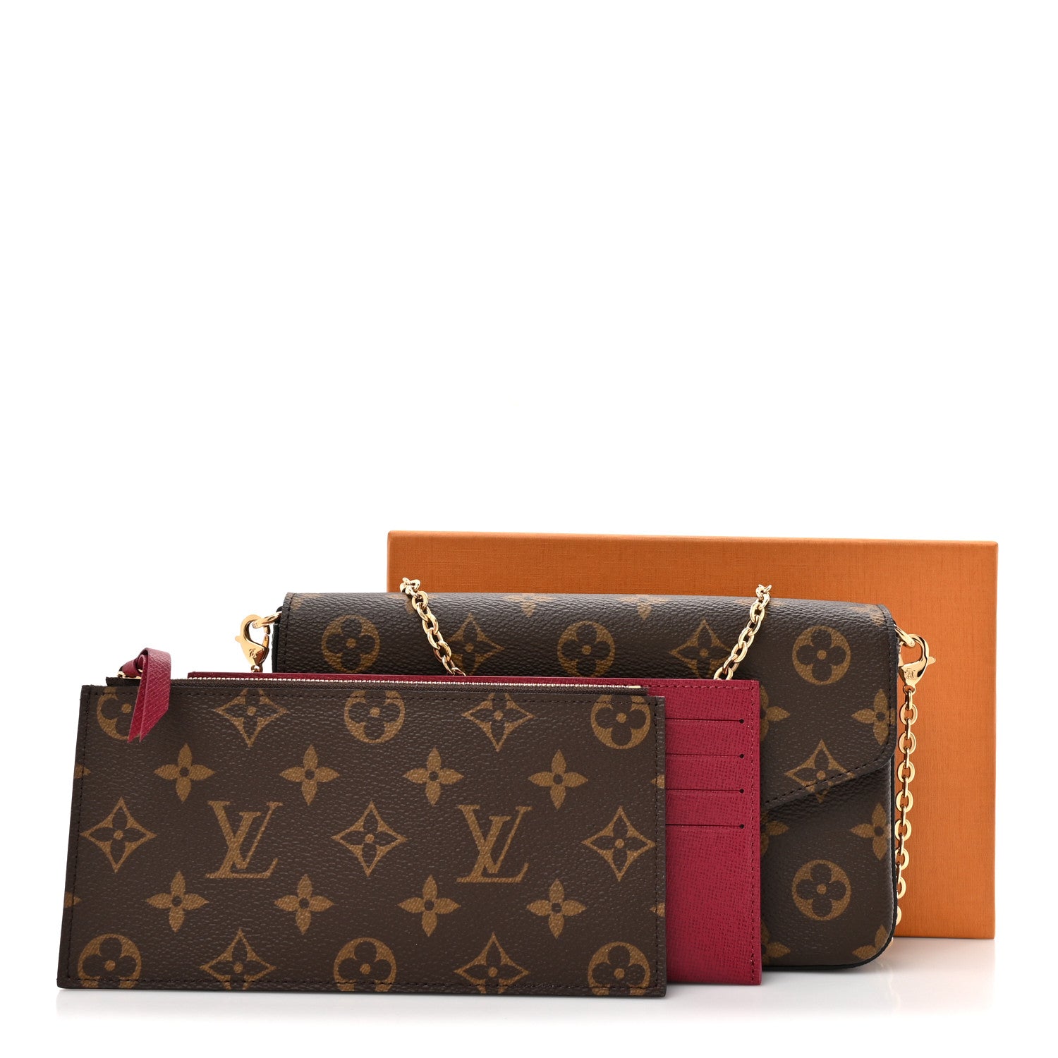 Monogram Pochette Felicie Chain Wallet Fuchsia