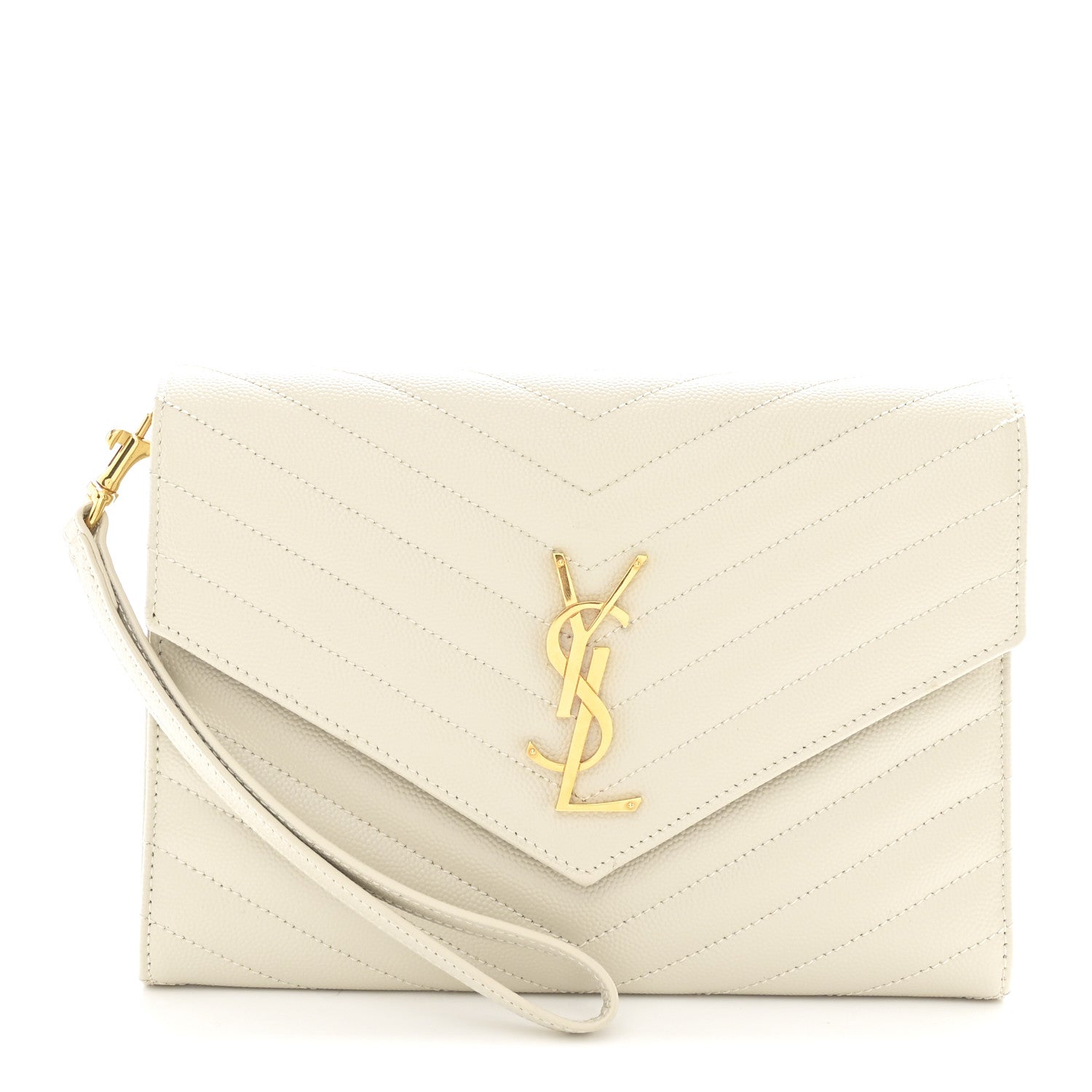 Grain De Poudre Matelasse Chevron Monogram Envelope Clutch Crema Soft