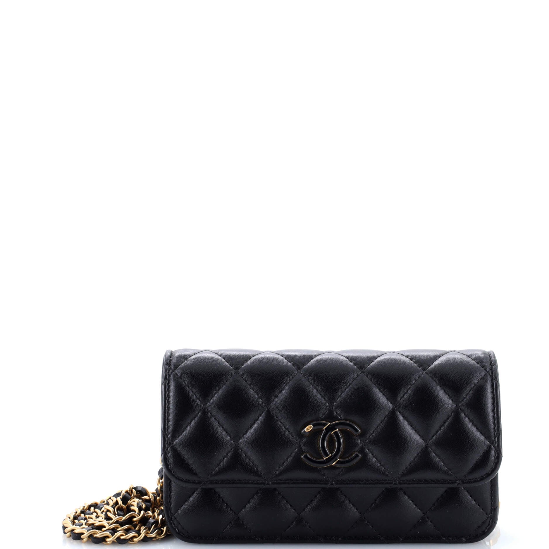 CC Resin Flap Phone Holder with Chain Quilted Lambskin