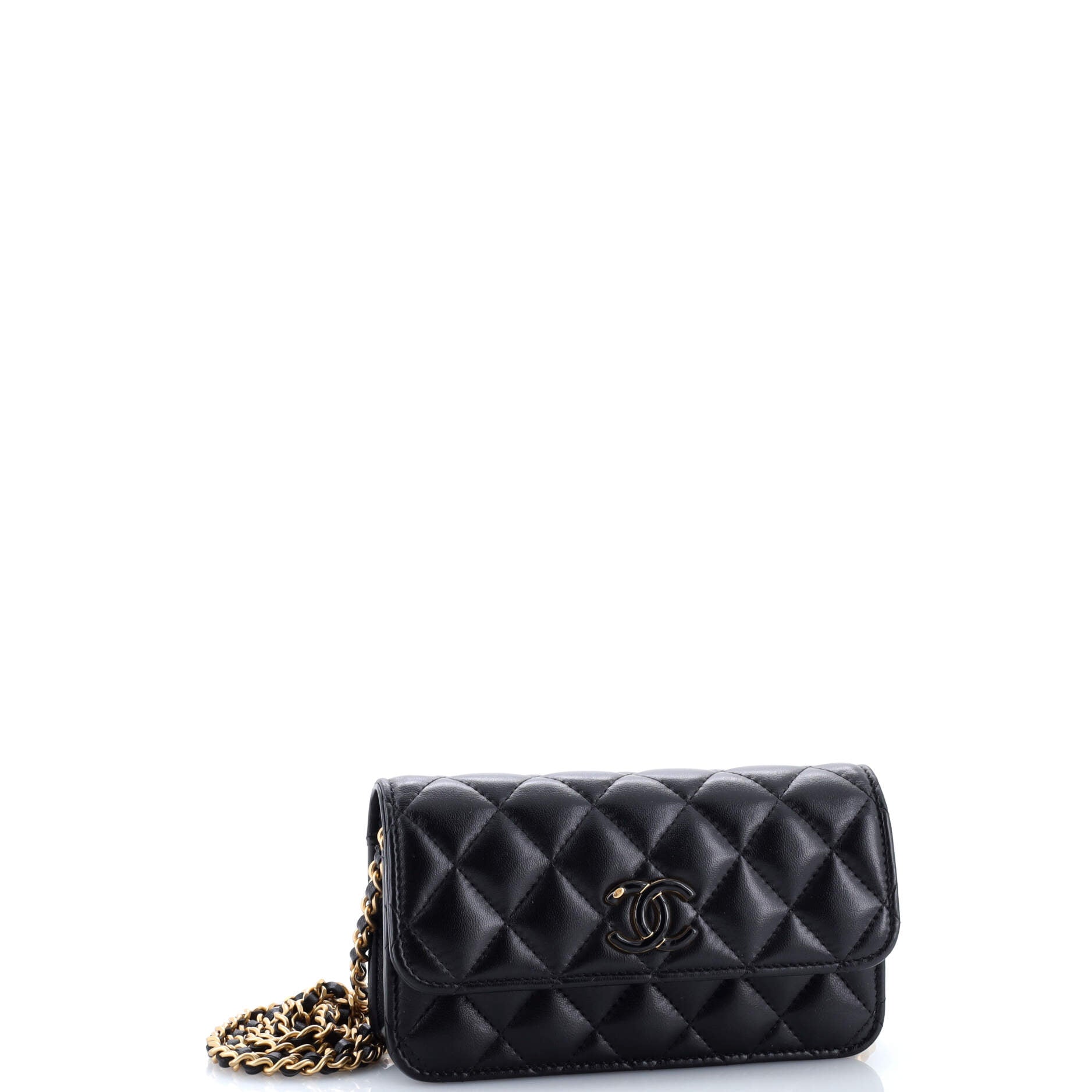 CC Resin Flap Phone Holder with Chain Quilted Lambskin