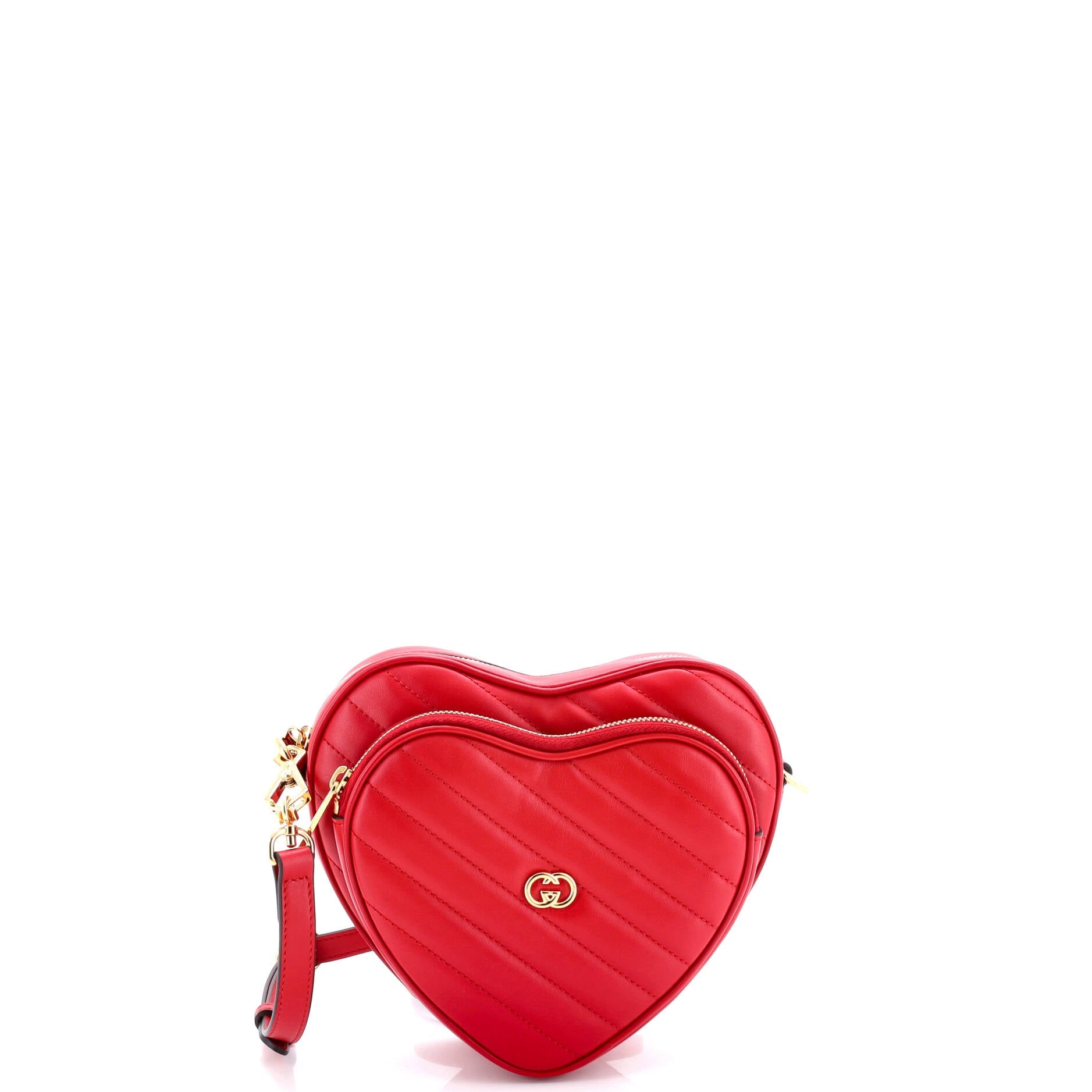 Interlocking G Heart Shoulder Bag Diagonal Quilted Leather Mini