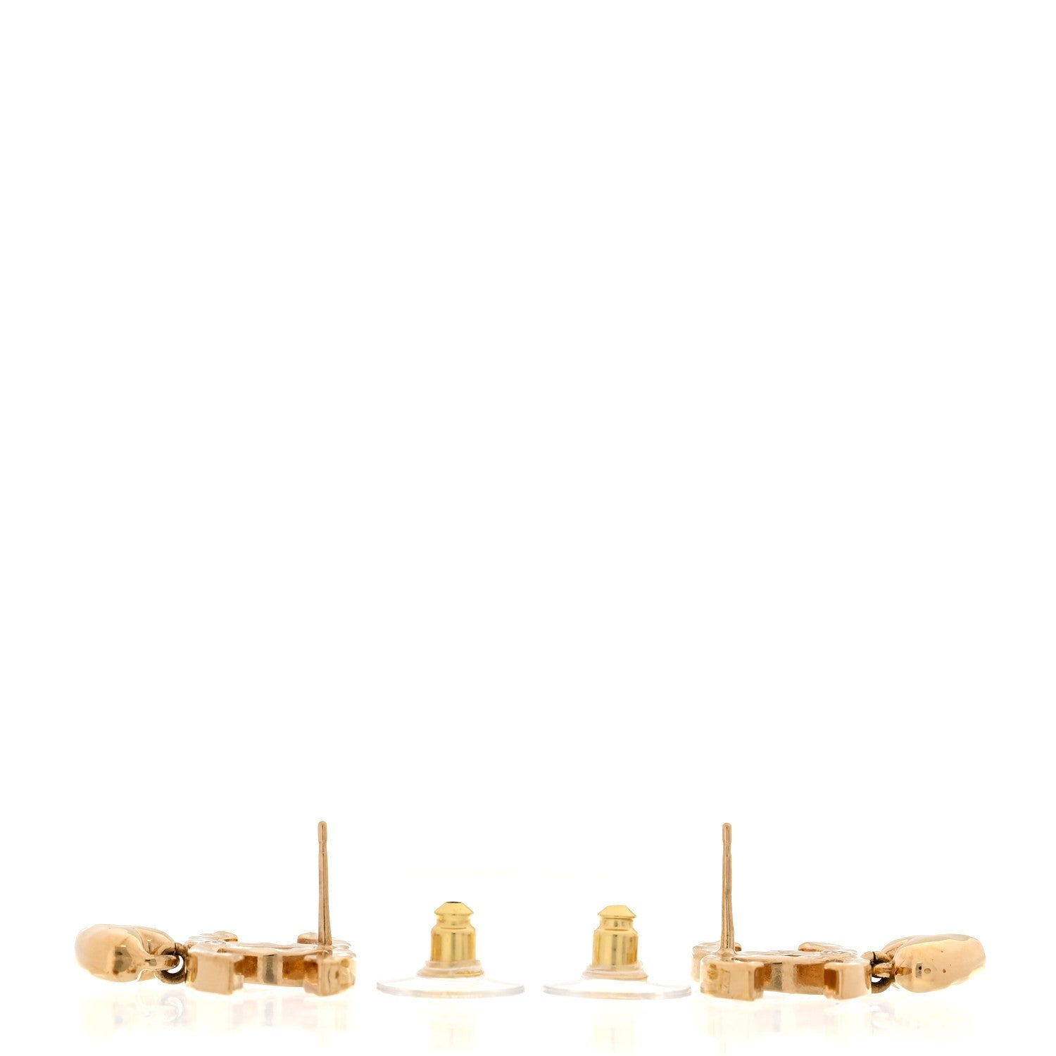 Metal Crystal CC Heart Drop Earrings Gold