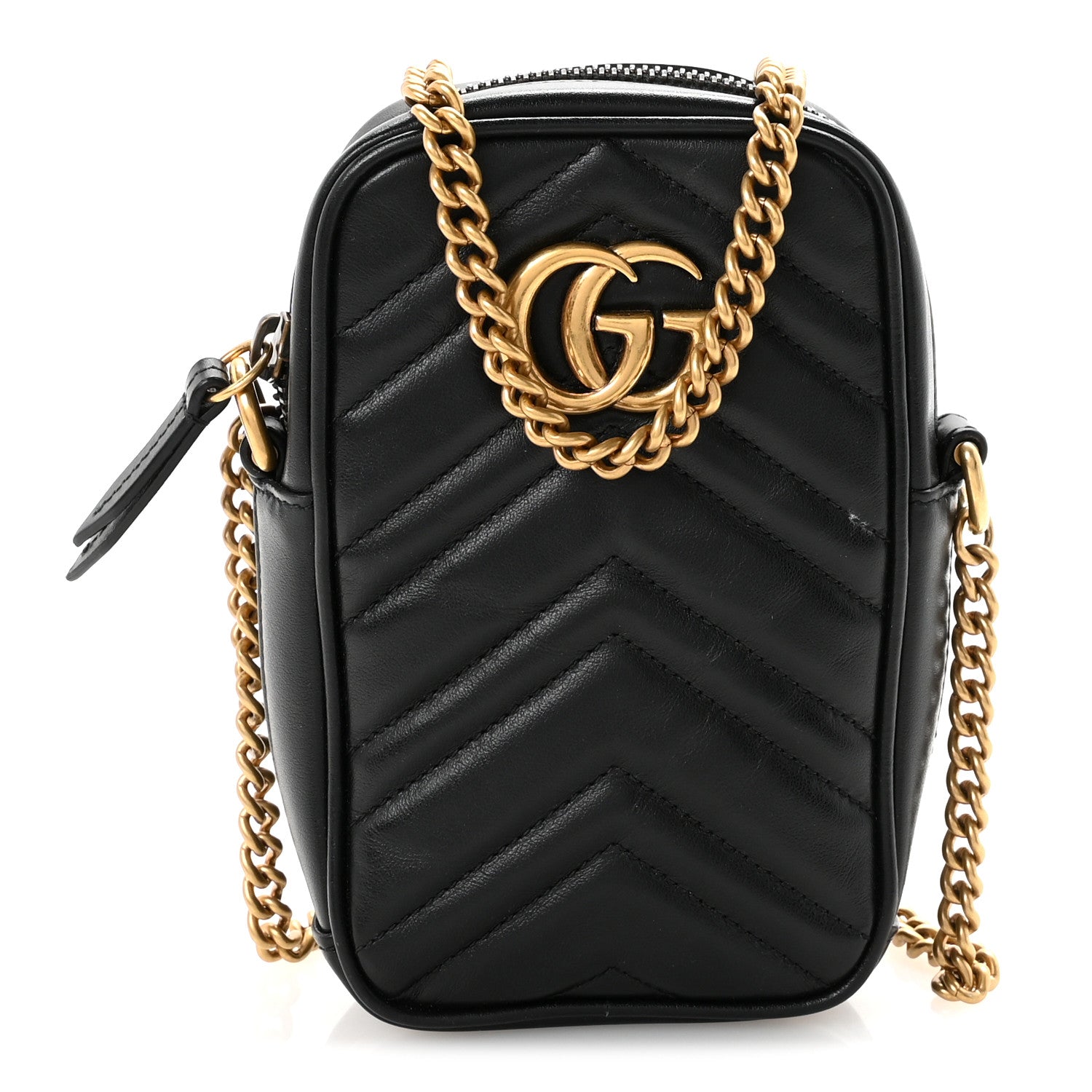 Calfskin Matelasse Mini GG Marmont Crossbody Bag Black