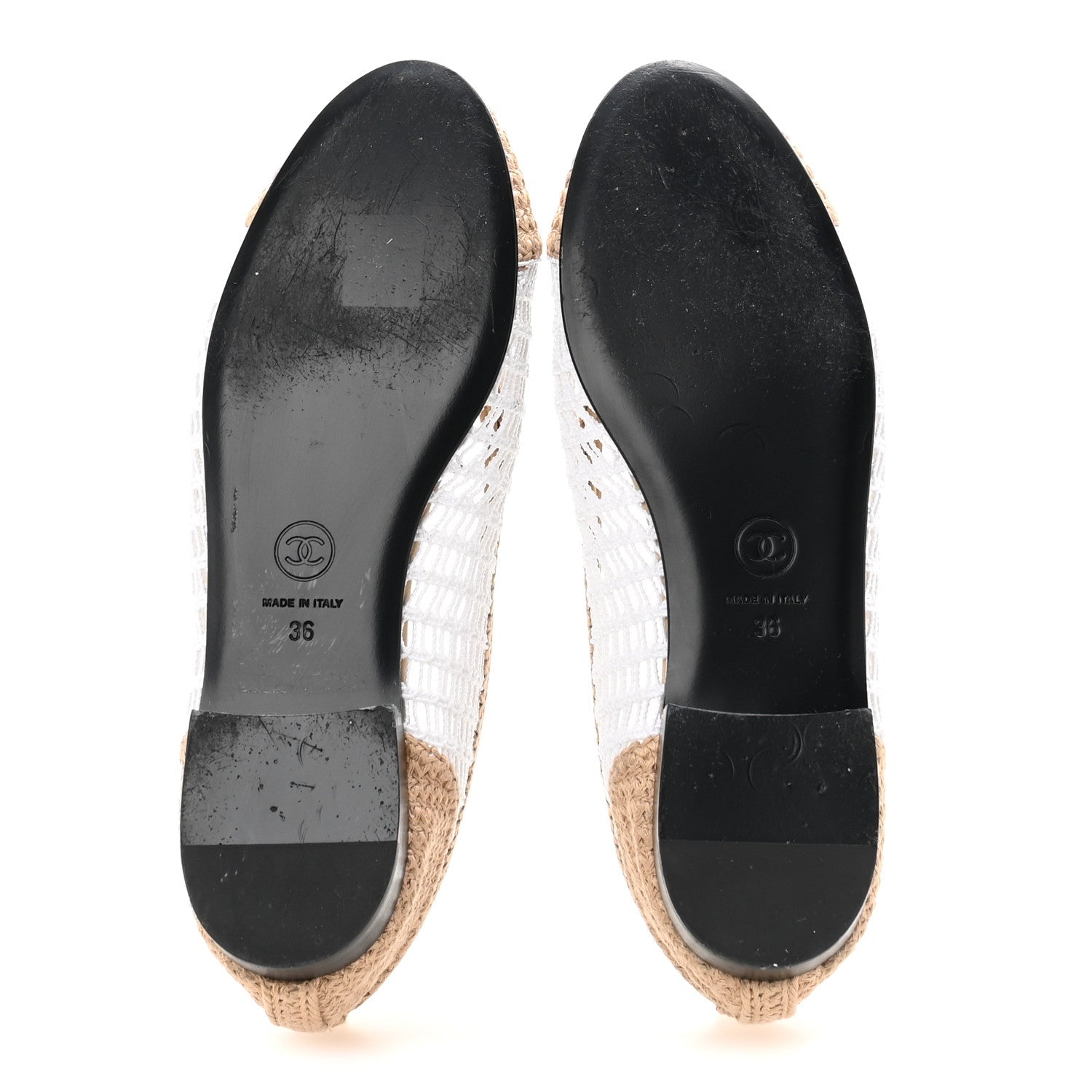 Raffia Cap Toe Ballerina Flats 36 White Beige
