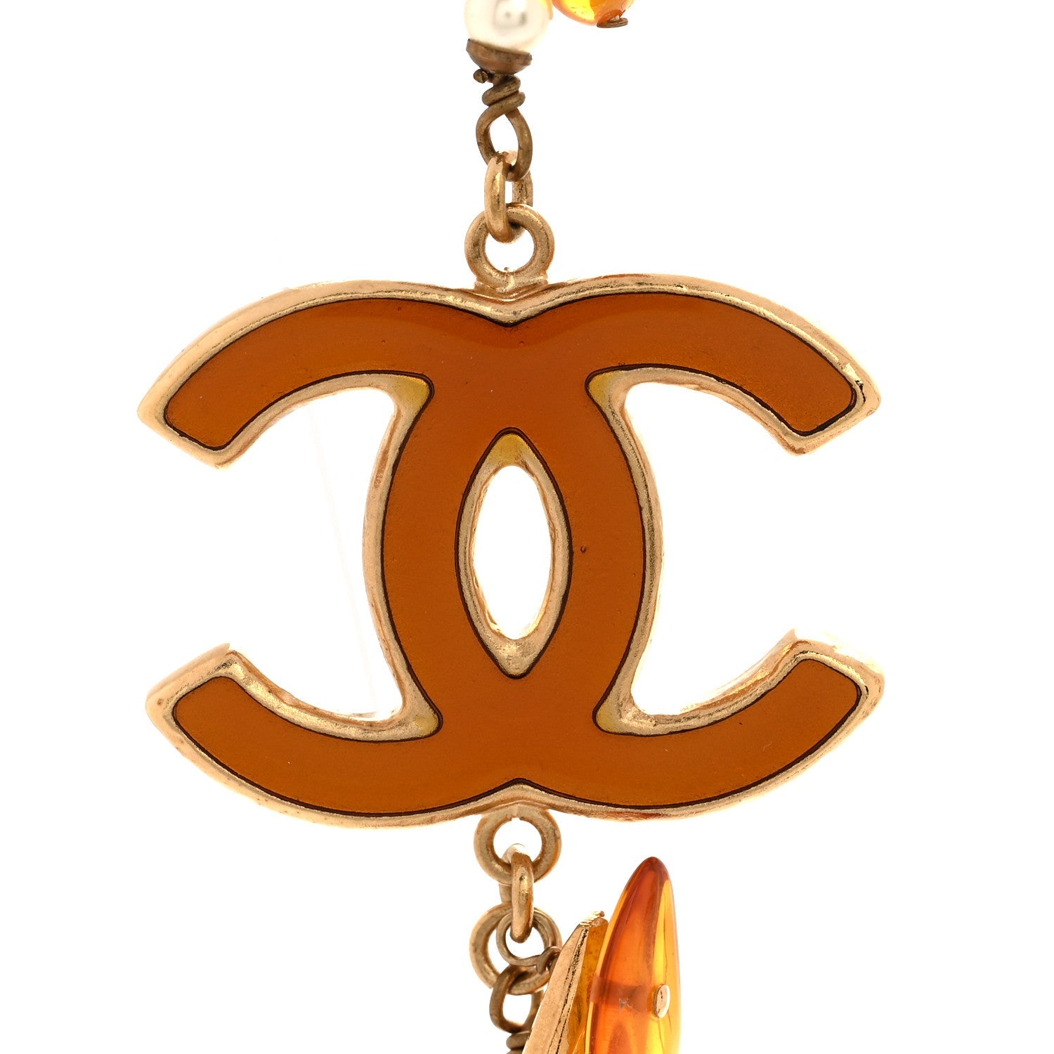 Pearl Amber CC Long Necklace Gold