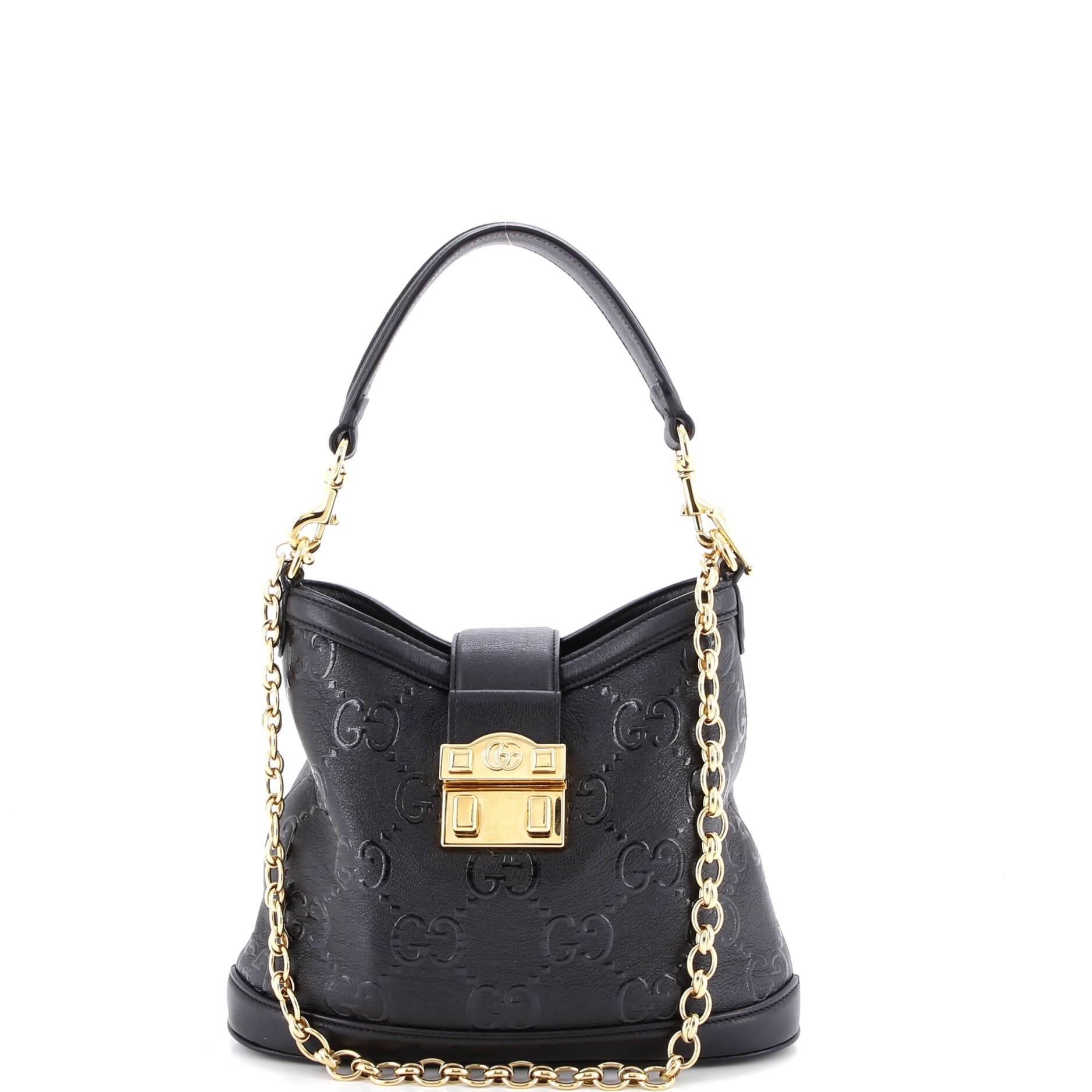 Wonka Convertible Top Handle Bucket Bag Debossed GG Leather Small