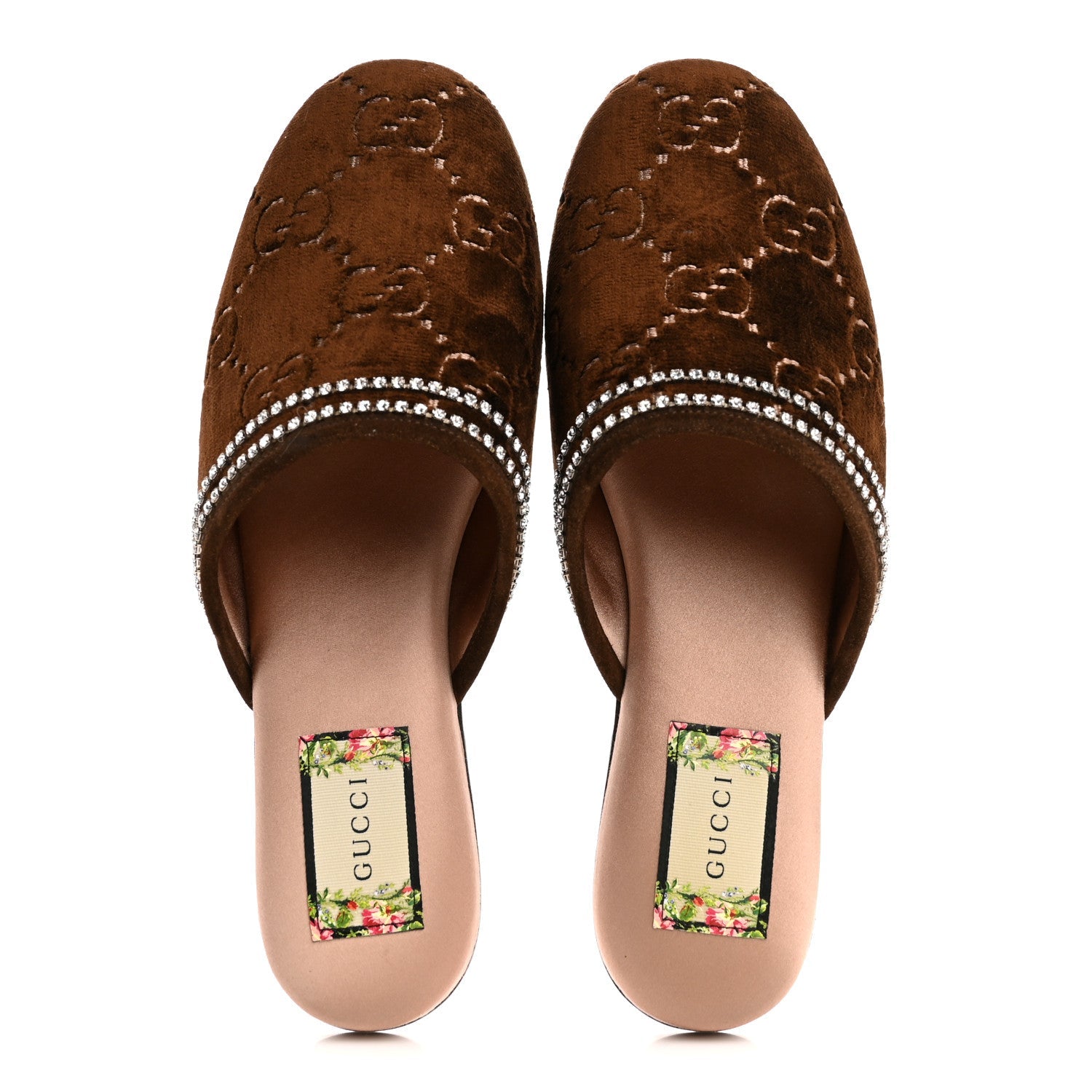 Velvet GG Monogram Crystal Slippers 39 Brown Vintage Cocoa