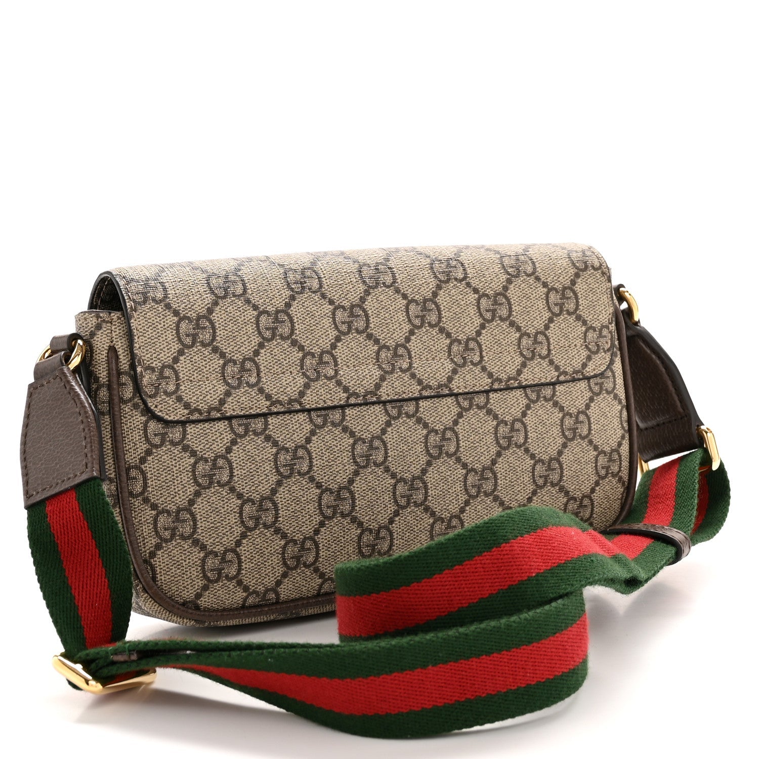 GG Supreme Monogram Textured Dollar Calfskin Web Mini Ophidia Envelope Shoulder Bag Beige Ebony New Acero