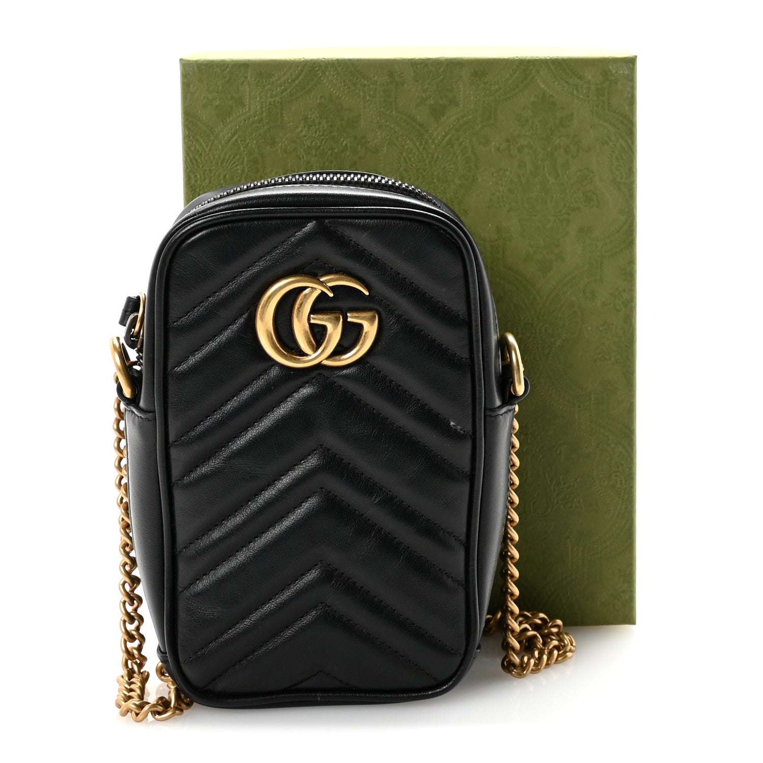 Calfskin Matelasse Mini GG Marmont Crossbody Bag Black