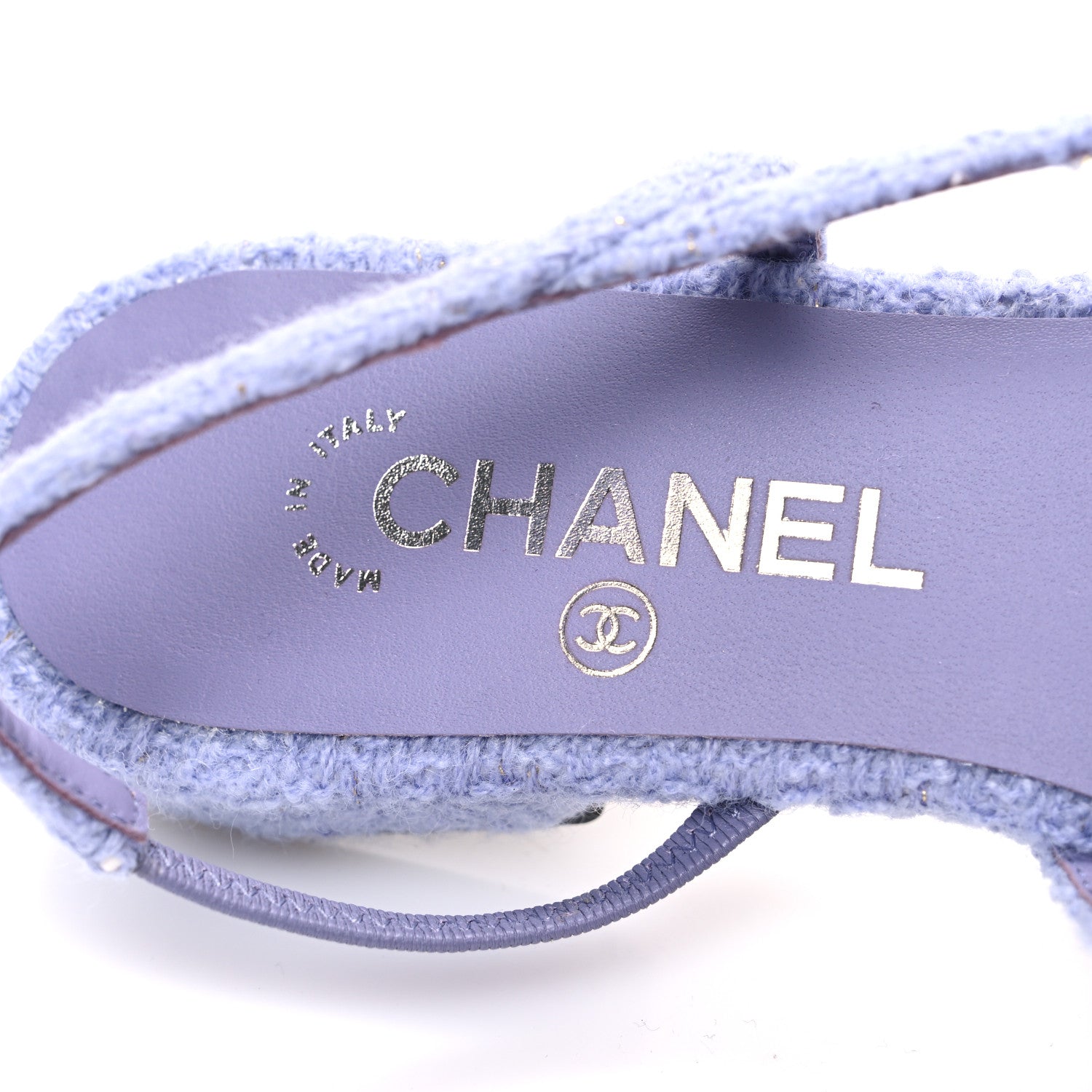Iridescent Wool Tweed Patent Cap Toe CC Slingback Flats 39.5 Light Purple Silver Black