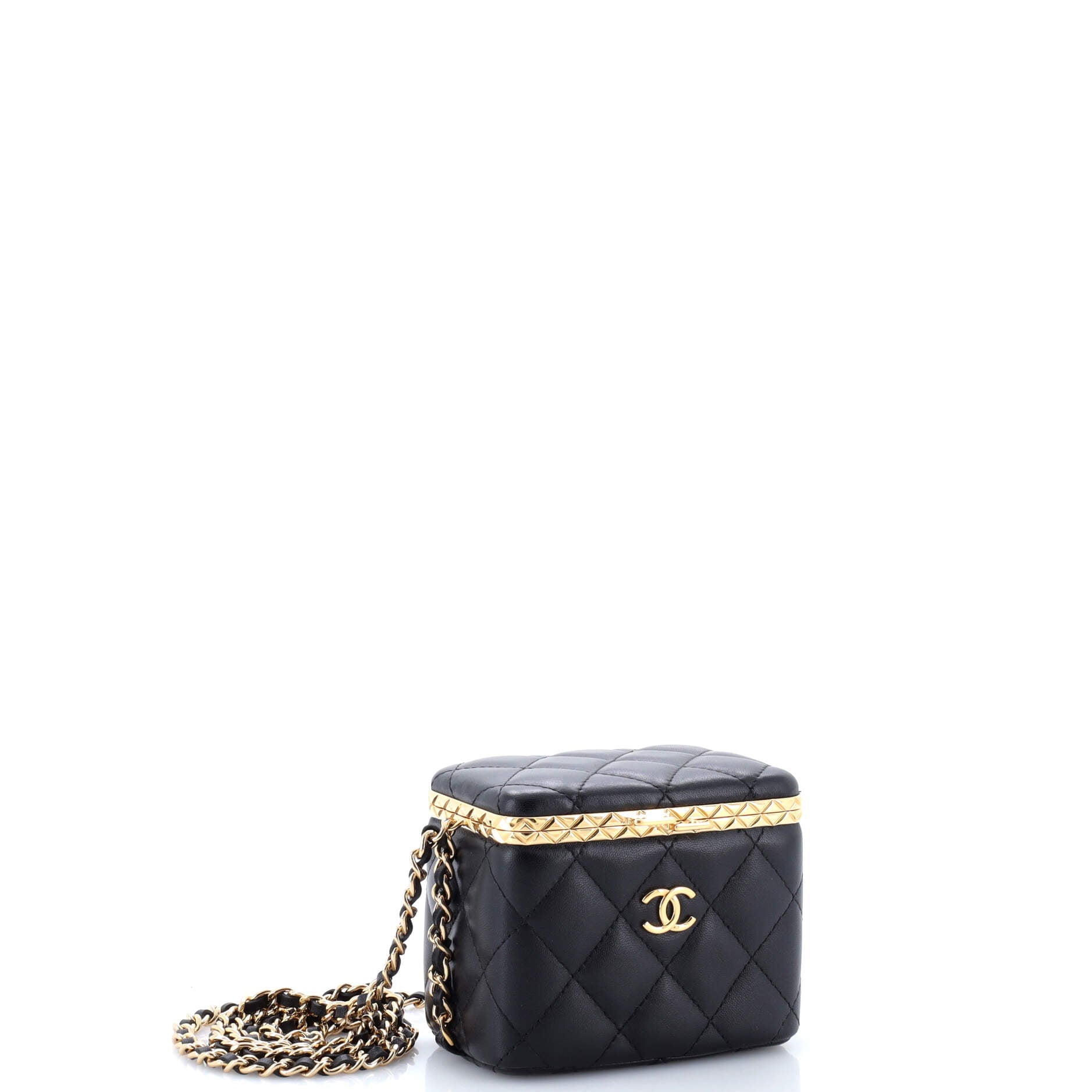 Lock Frame Vanity Case with Chain Quilted Lambskin Small