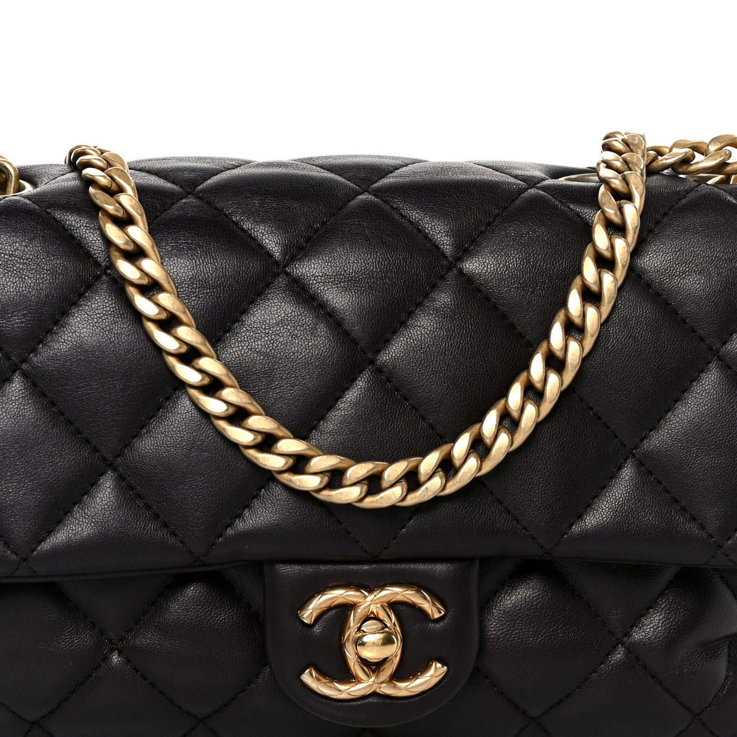 Lambskin Quilted Small Pillow Crush Flap Dark Brown