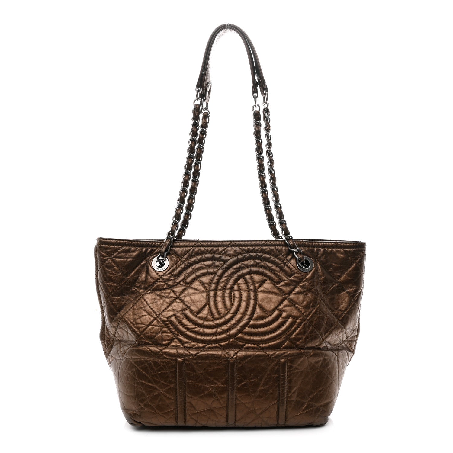 Metallic Aged Calfskin Small Shopping In Moscow Tote Bronze