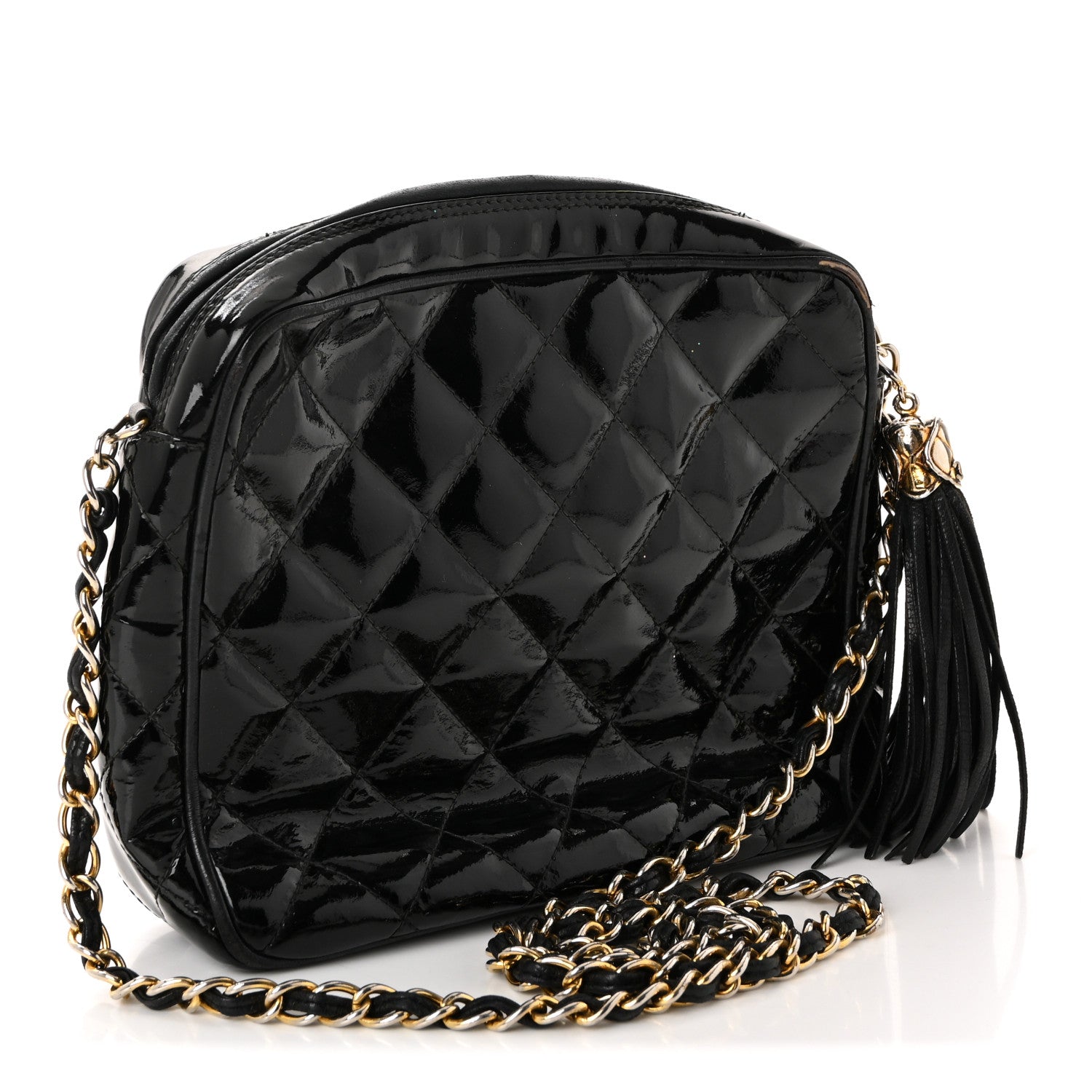 Patent Quilted Tassel Camera Case Black
