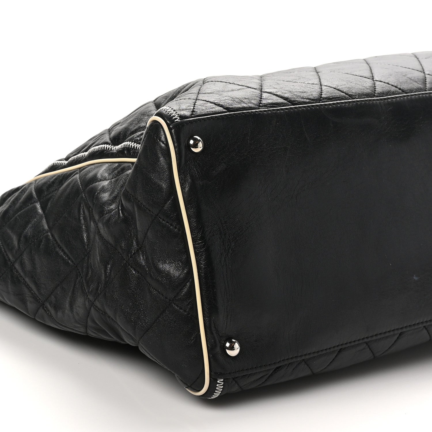 Lambskin Quilted Large East West Tote Black