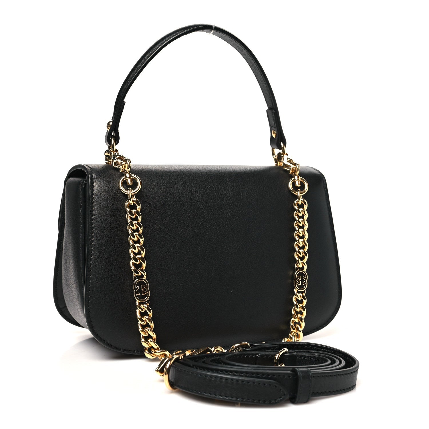 Roxy Calfskin Small Blondie Top Handle Shoulder Flap Bag Black