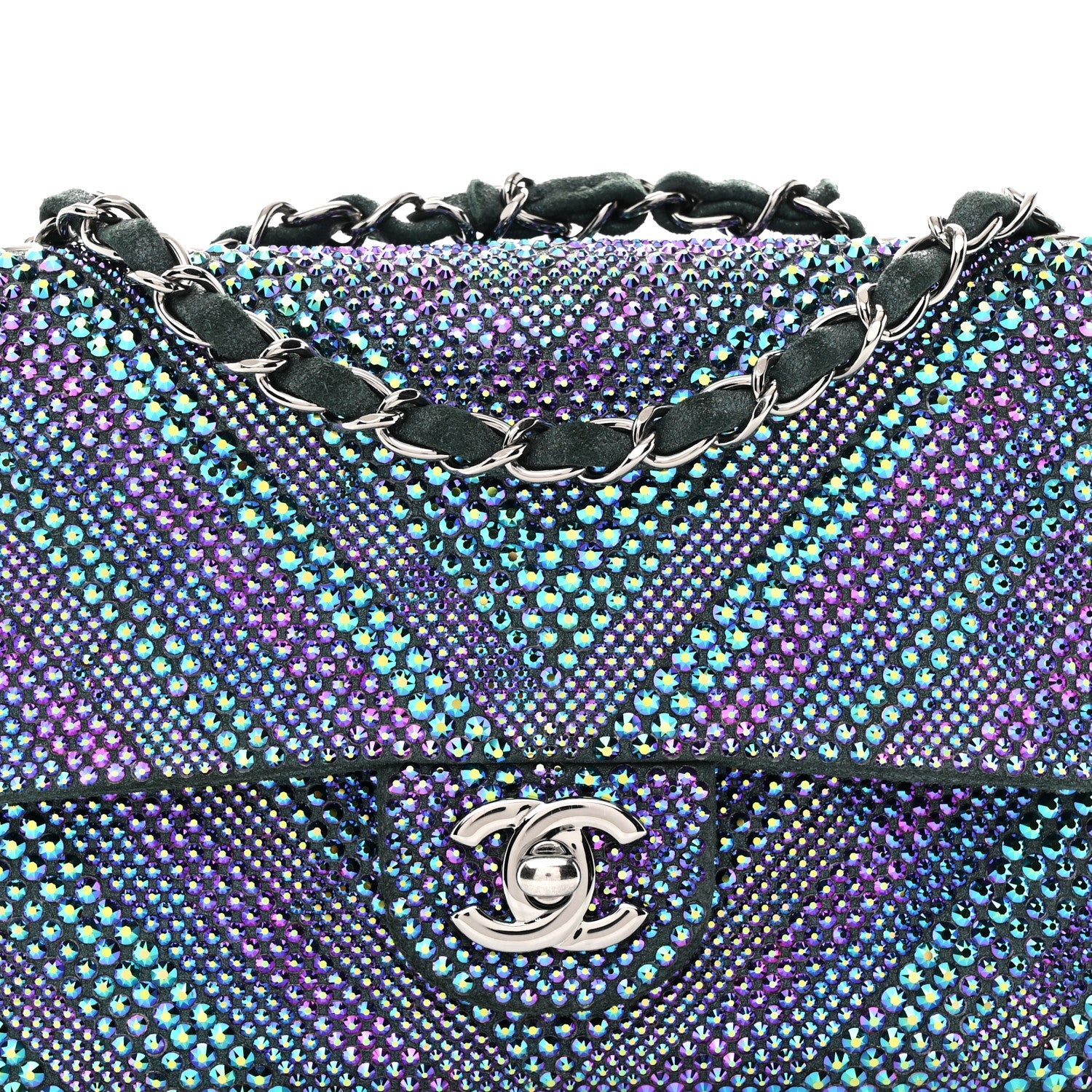 Metallic Goatskin Strass Small Flap Bag Multicolor