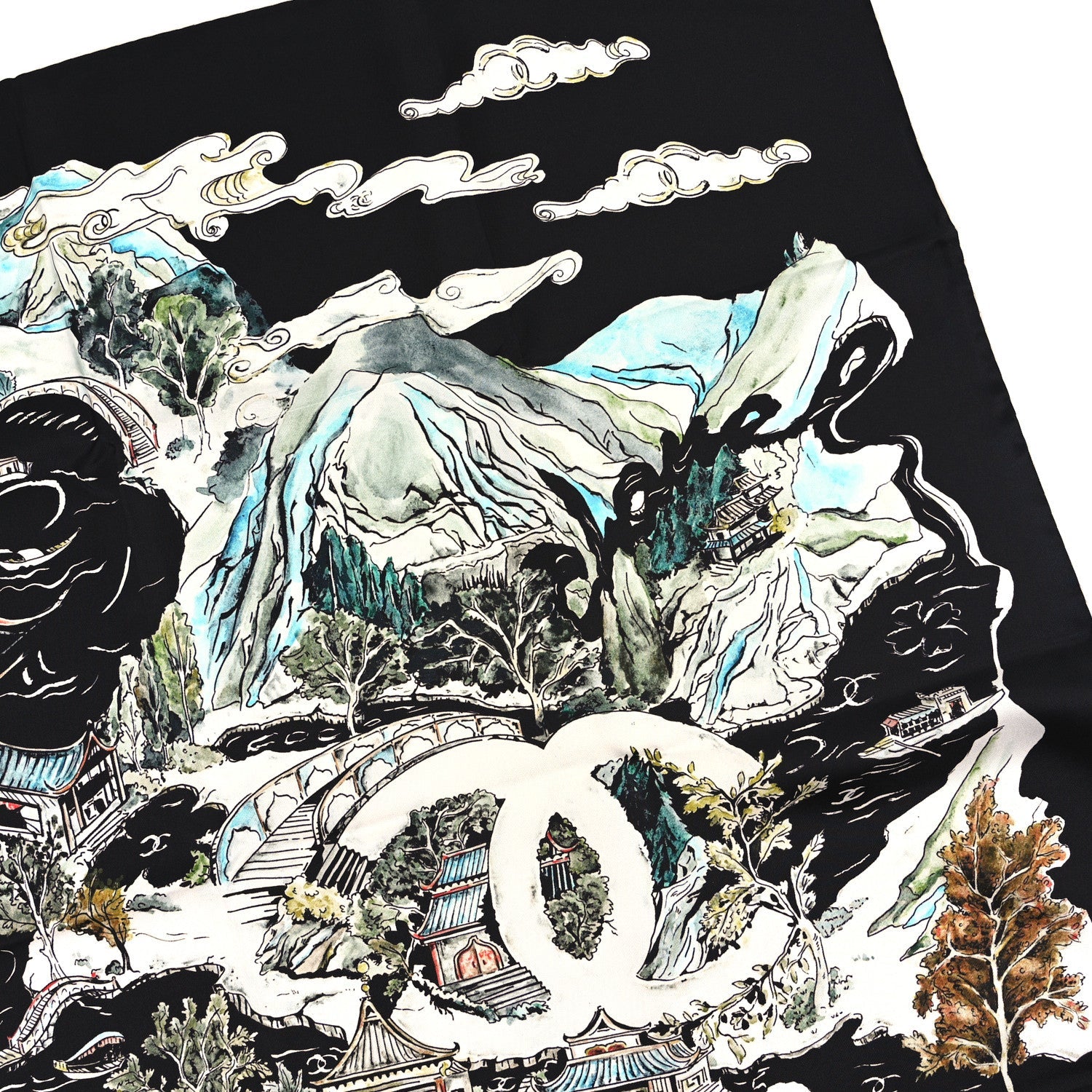 Silk CC Square Scarf Black Multicolor