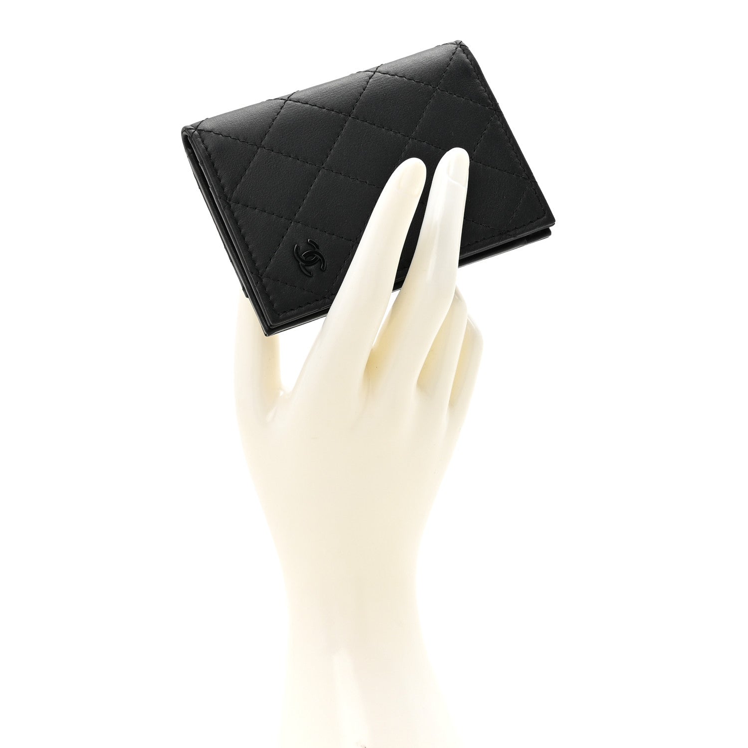 Grained Calfskin Quilted Card Holder Wallet So Black